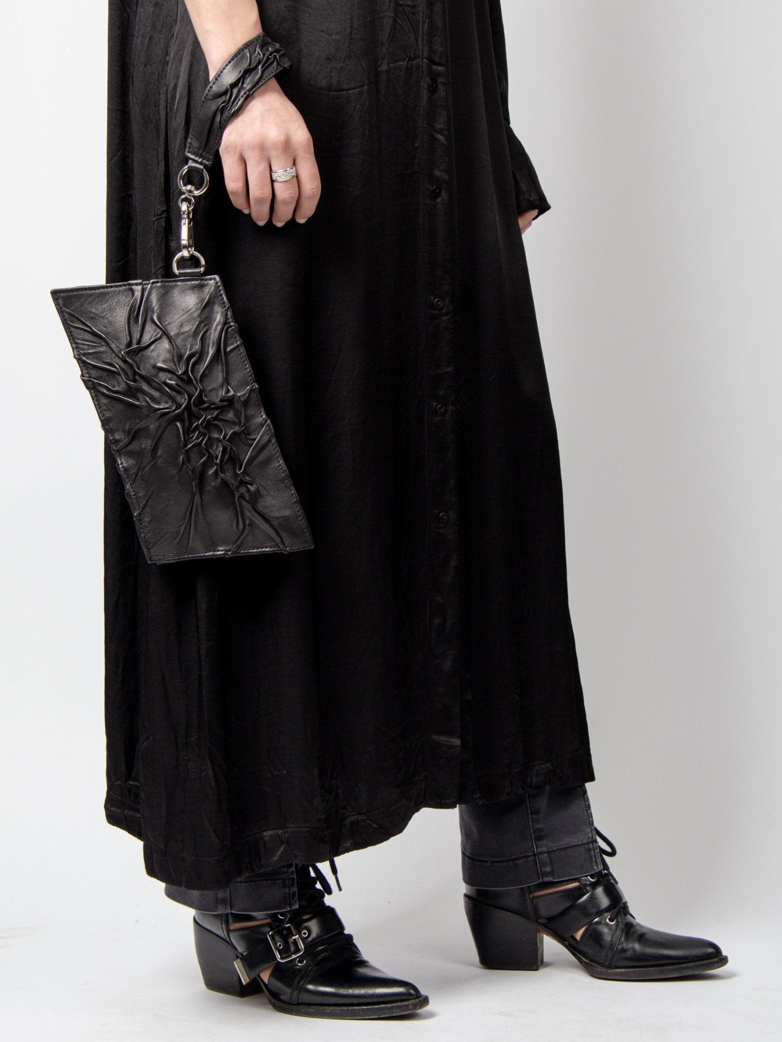 NOAM Textured Clutch, handheld clutch styling view