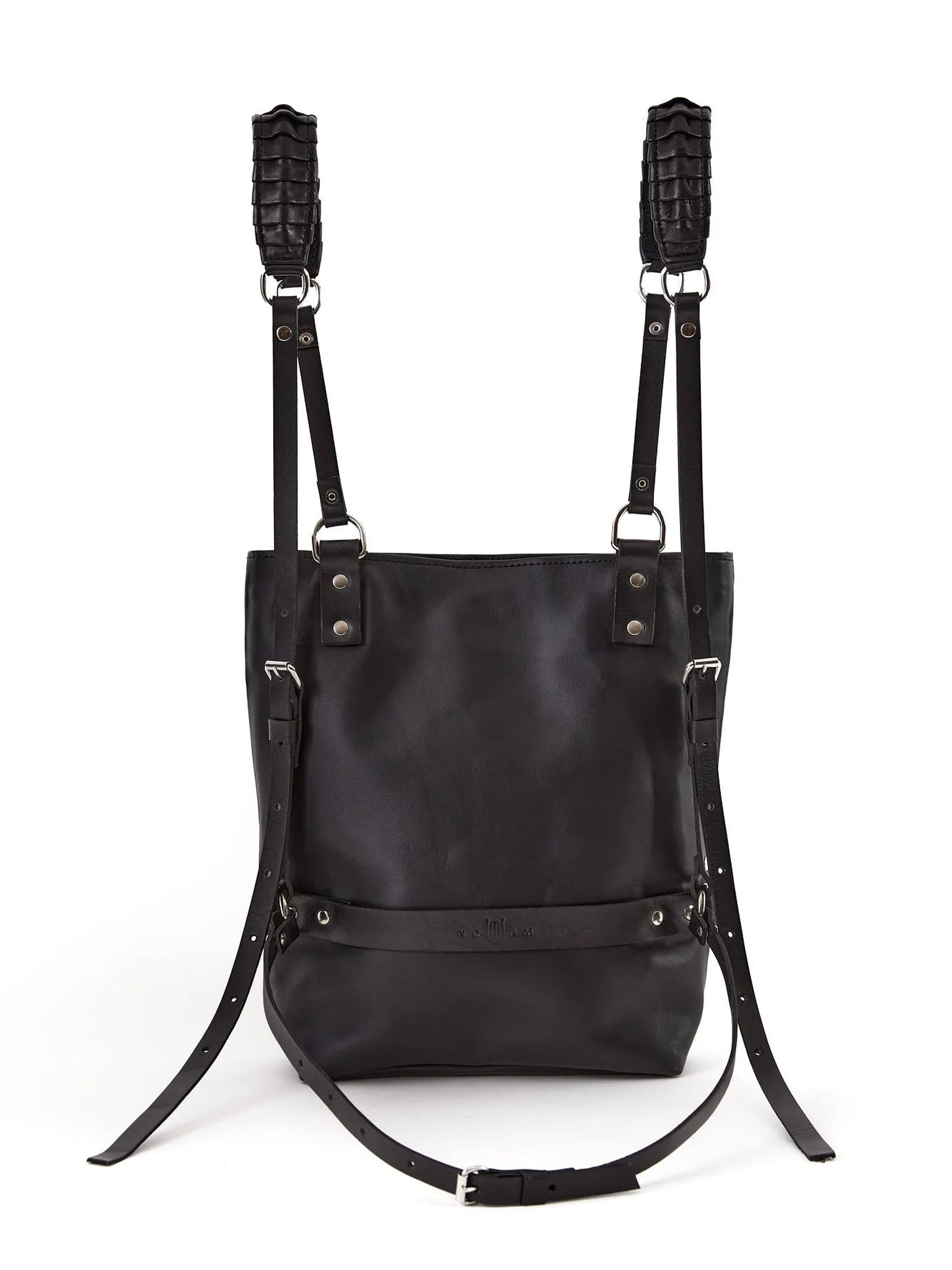 NOAM Leather Utility Backpack – back harness view