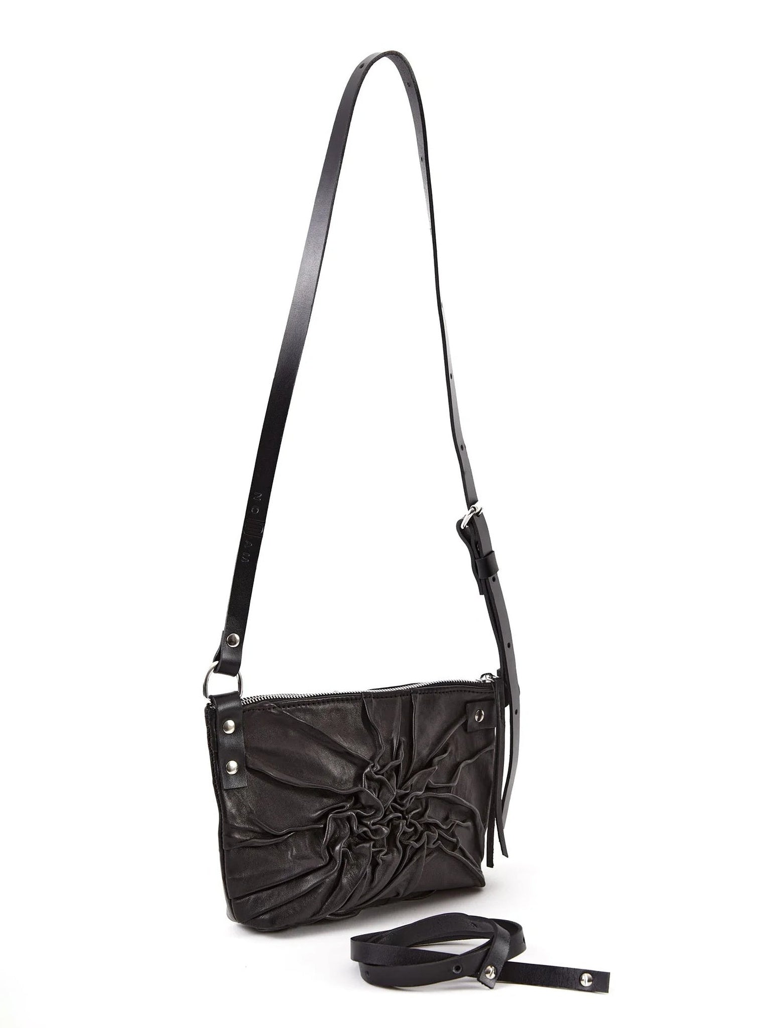 NOAM Gathered Leather Multiway Bag – front view with removable waist belt