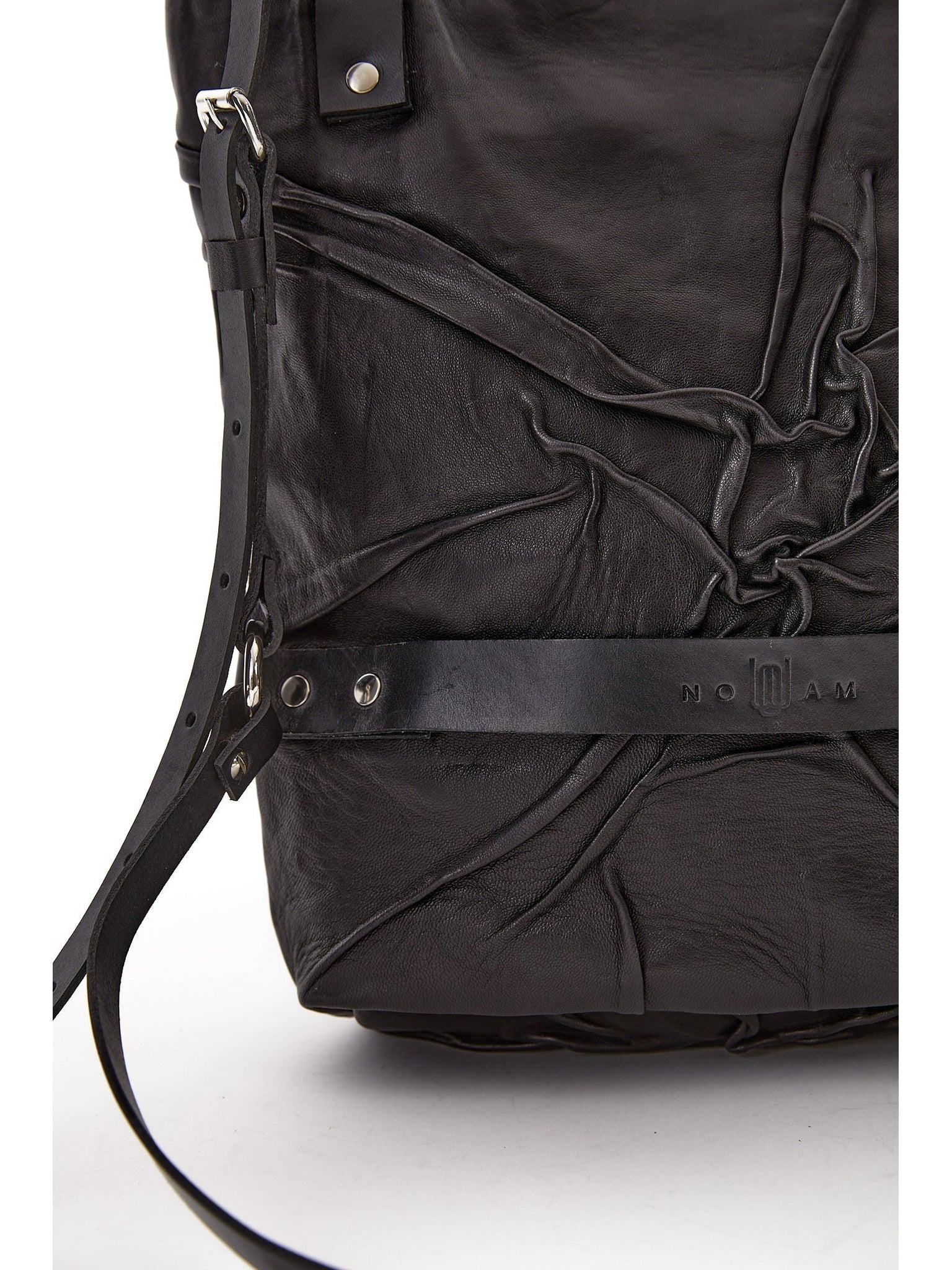 NOAM Textured Backpack, strap and lower bag detail close-up