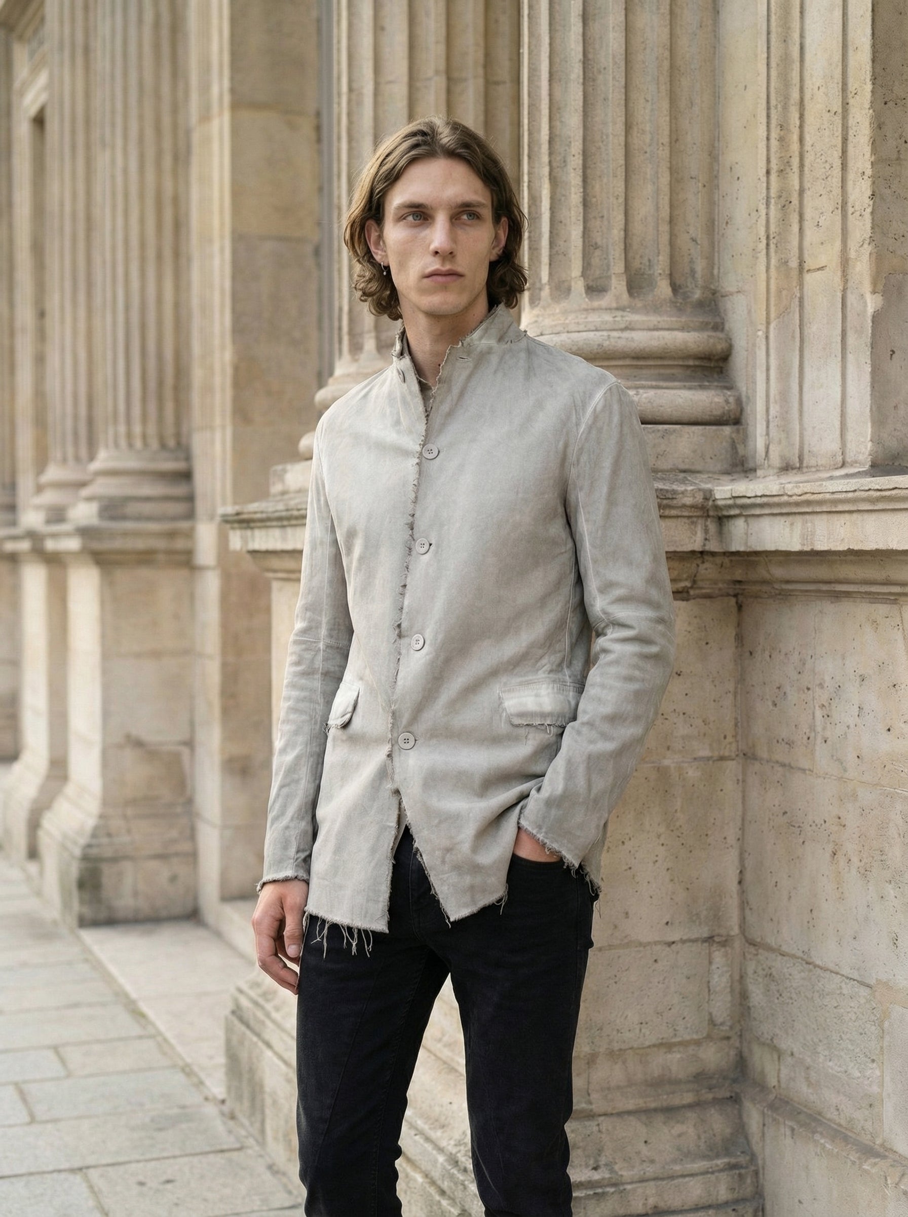 AITO - Frayed Edge Cotton Blazer - Full Body - Standing Pose