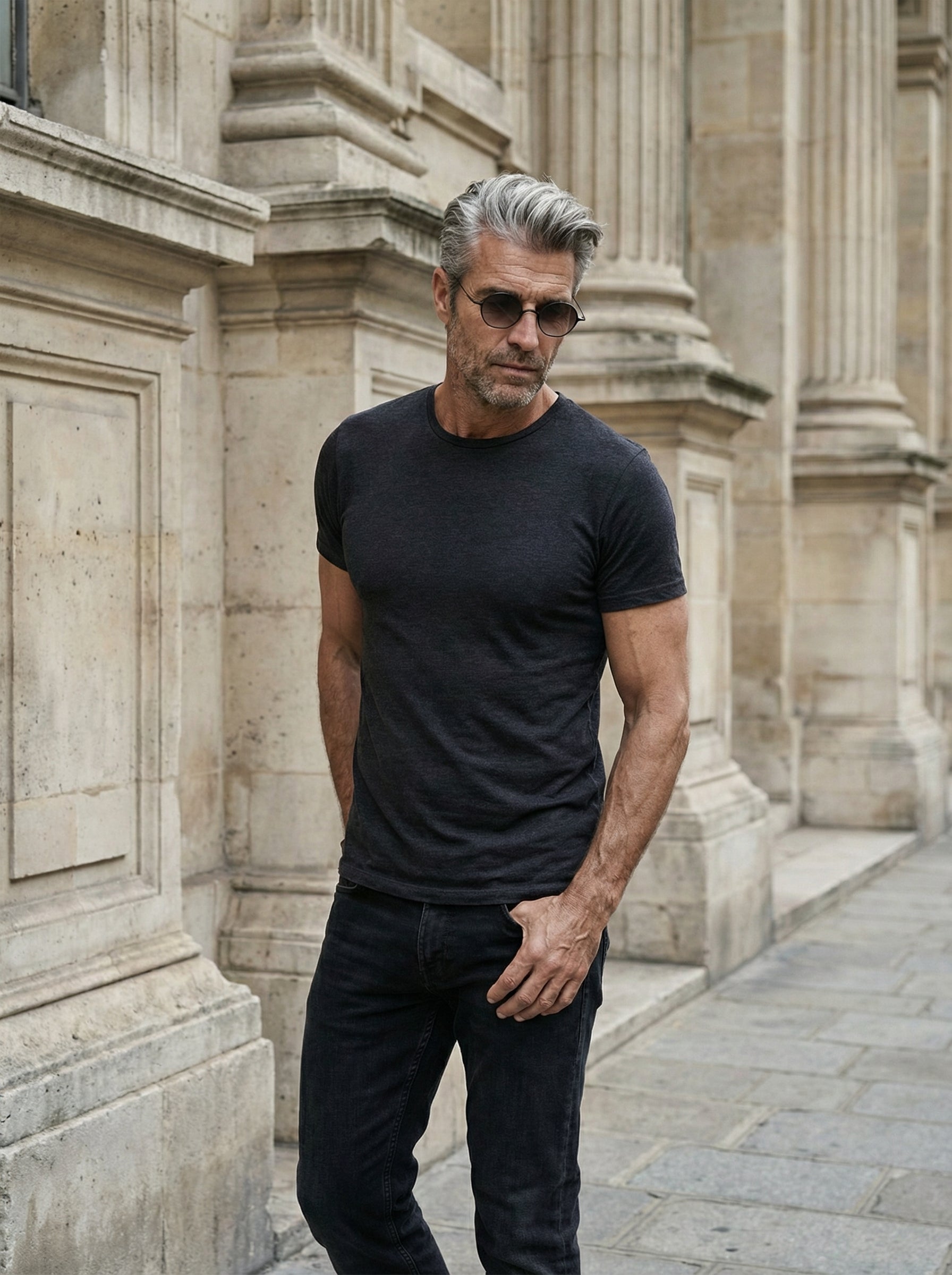 RIGARDS - Gradient Lens Titanium Sunglasses - Full Body - Standing Pose