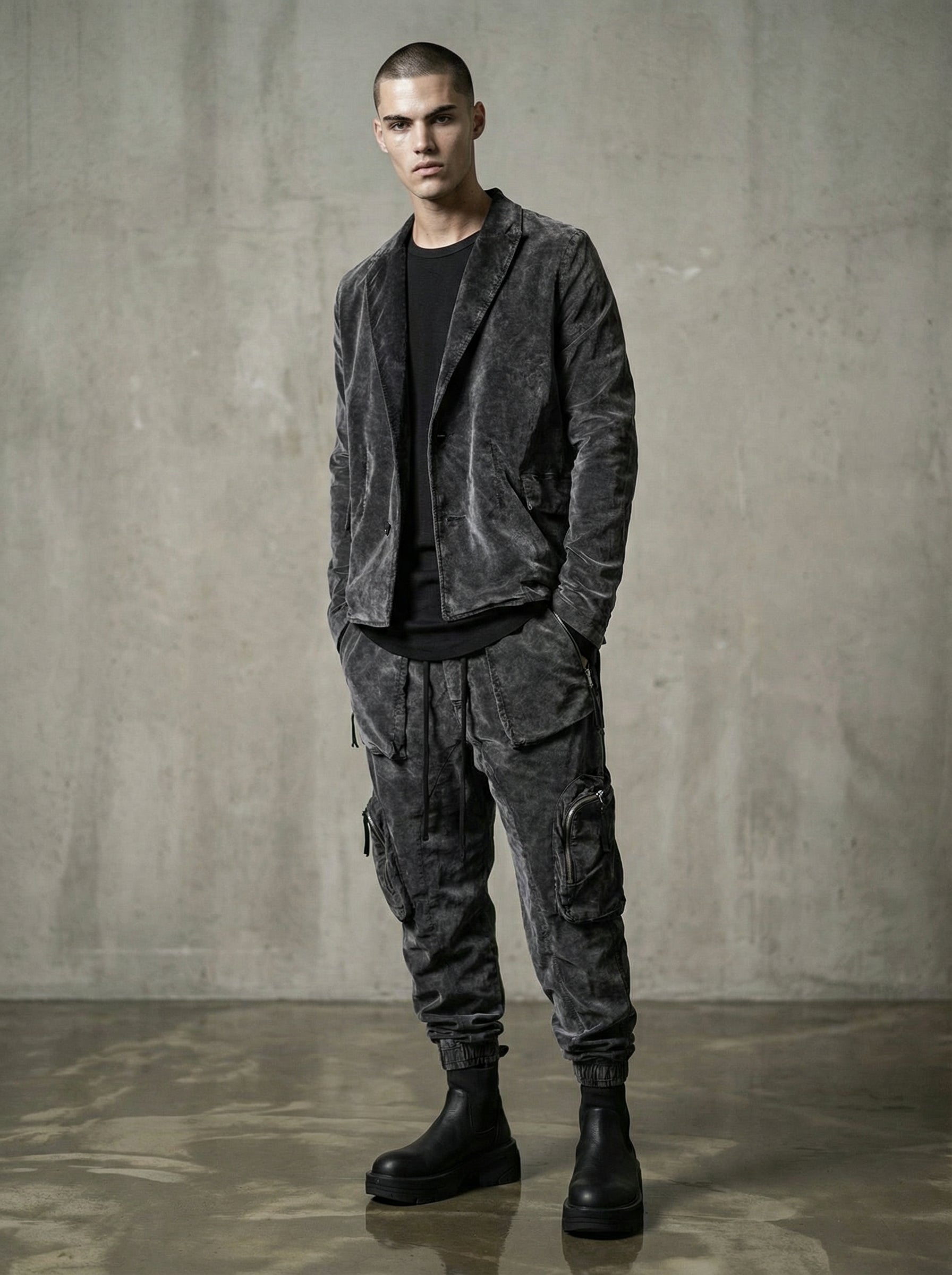 THOM KROM - Velvet Cotton-Blend Blazer - Editorial Full Look