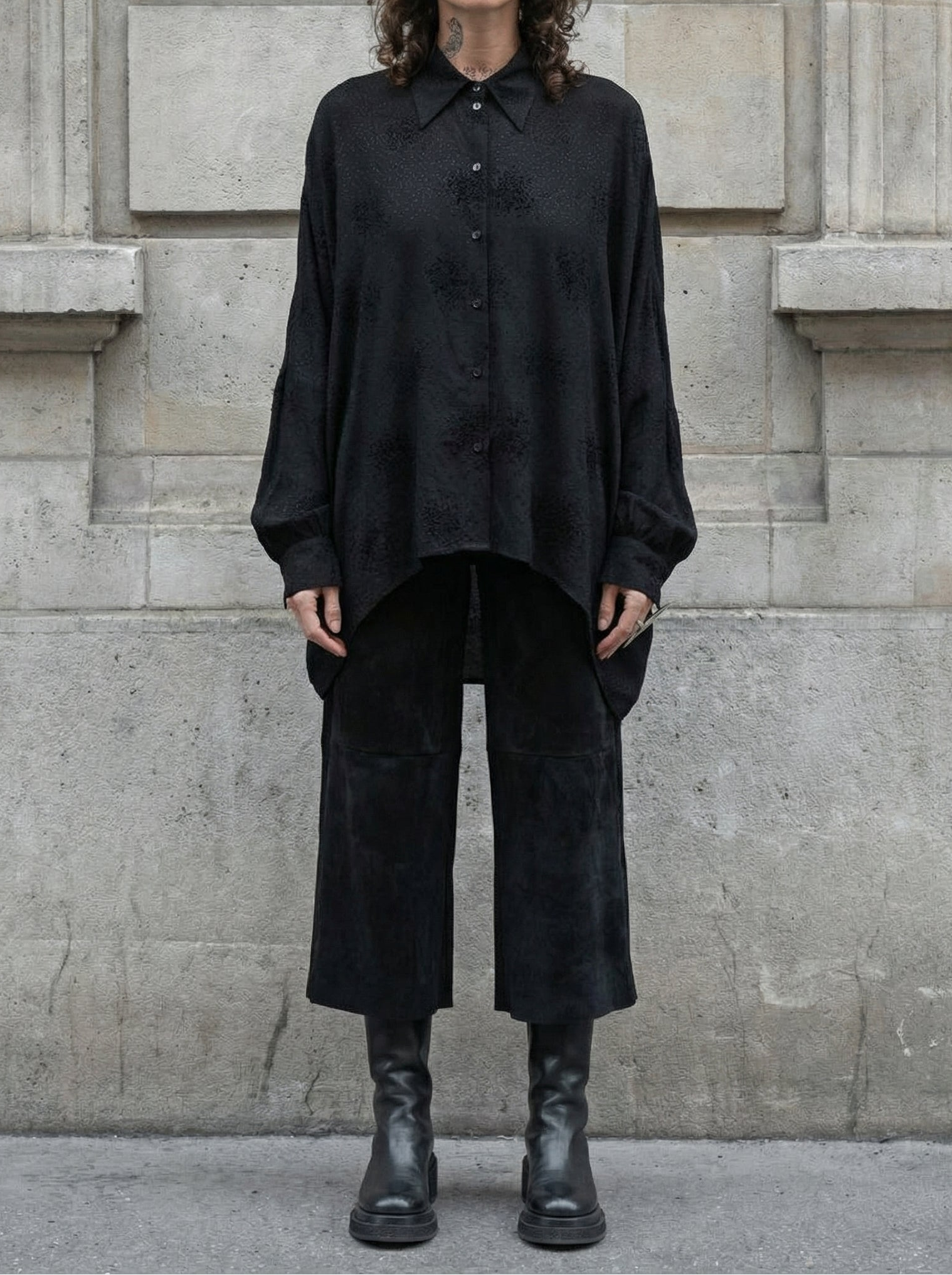 NOSTRA SANTISSIMA - Oversized Textured Shirt - Full Body - Standing Pose - Tel Aviv Street Style