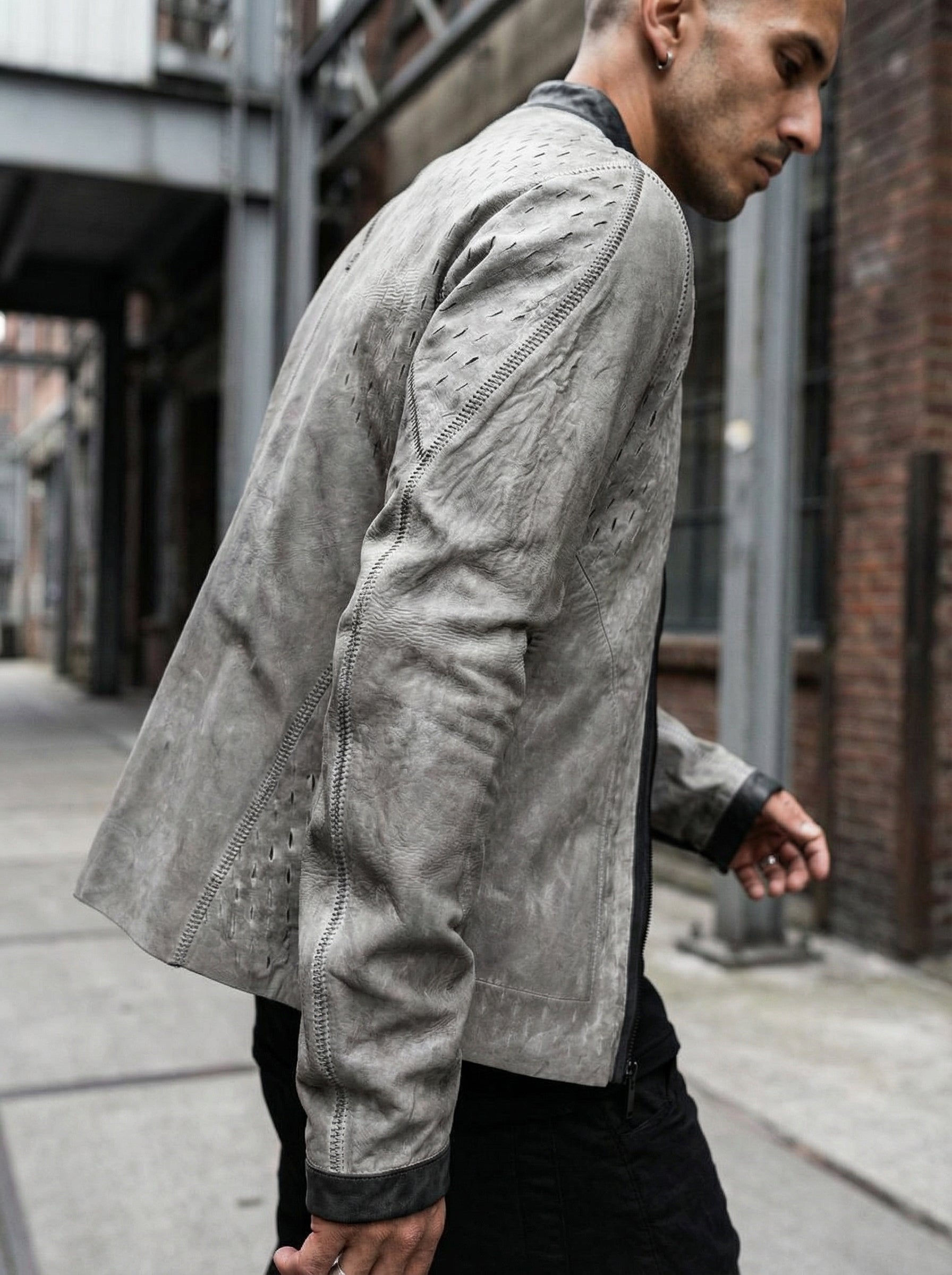 ISAAC SELLAM - Syderal Reflective Leather Jacket - Movement & Drape Shot