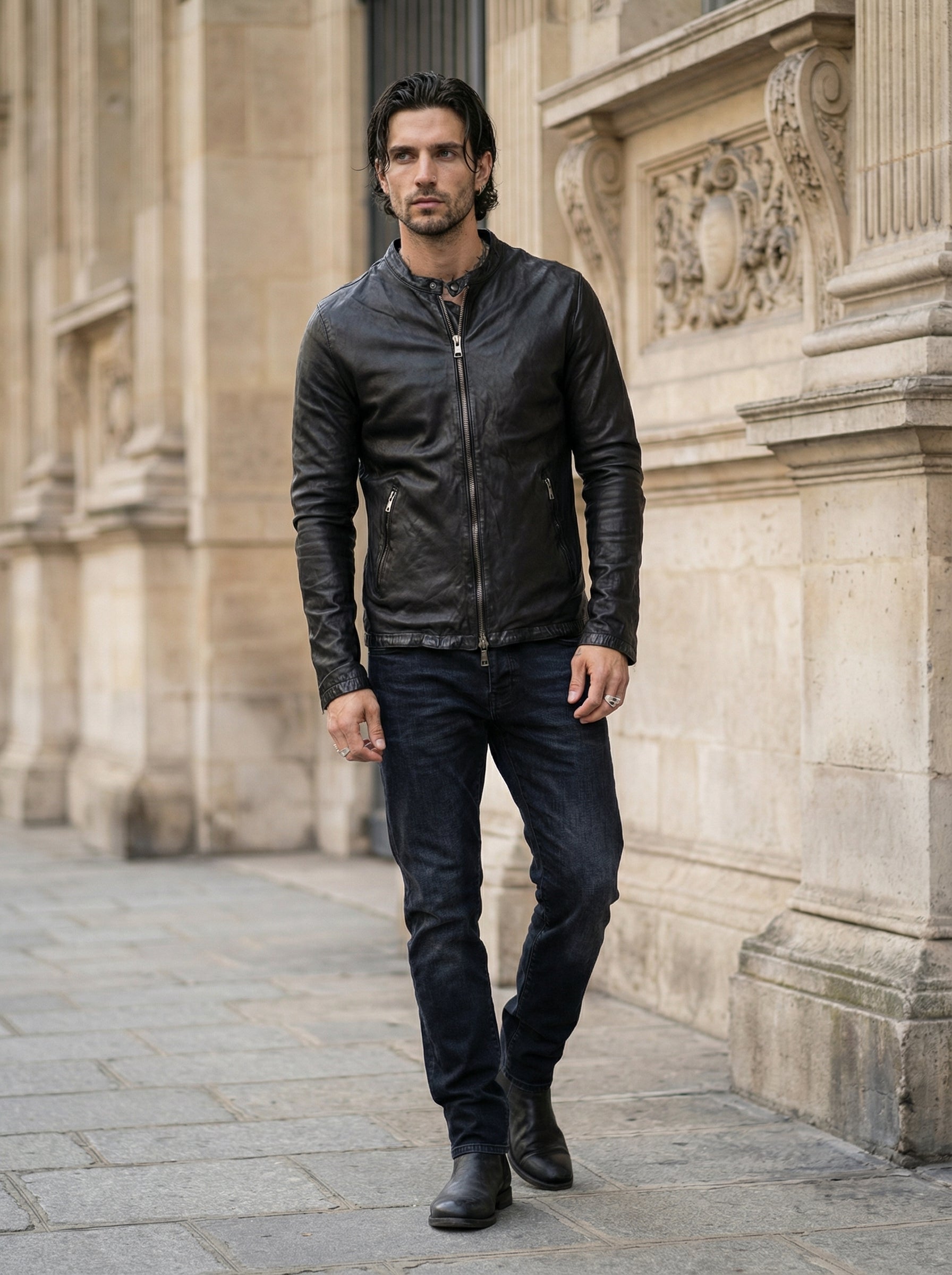 GIORGIO BRATO - Leather Biker Jacket - Full Body - Standing Pose