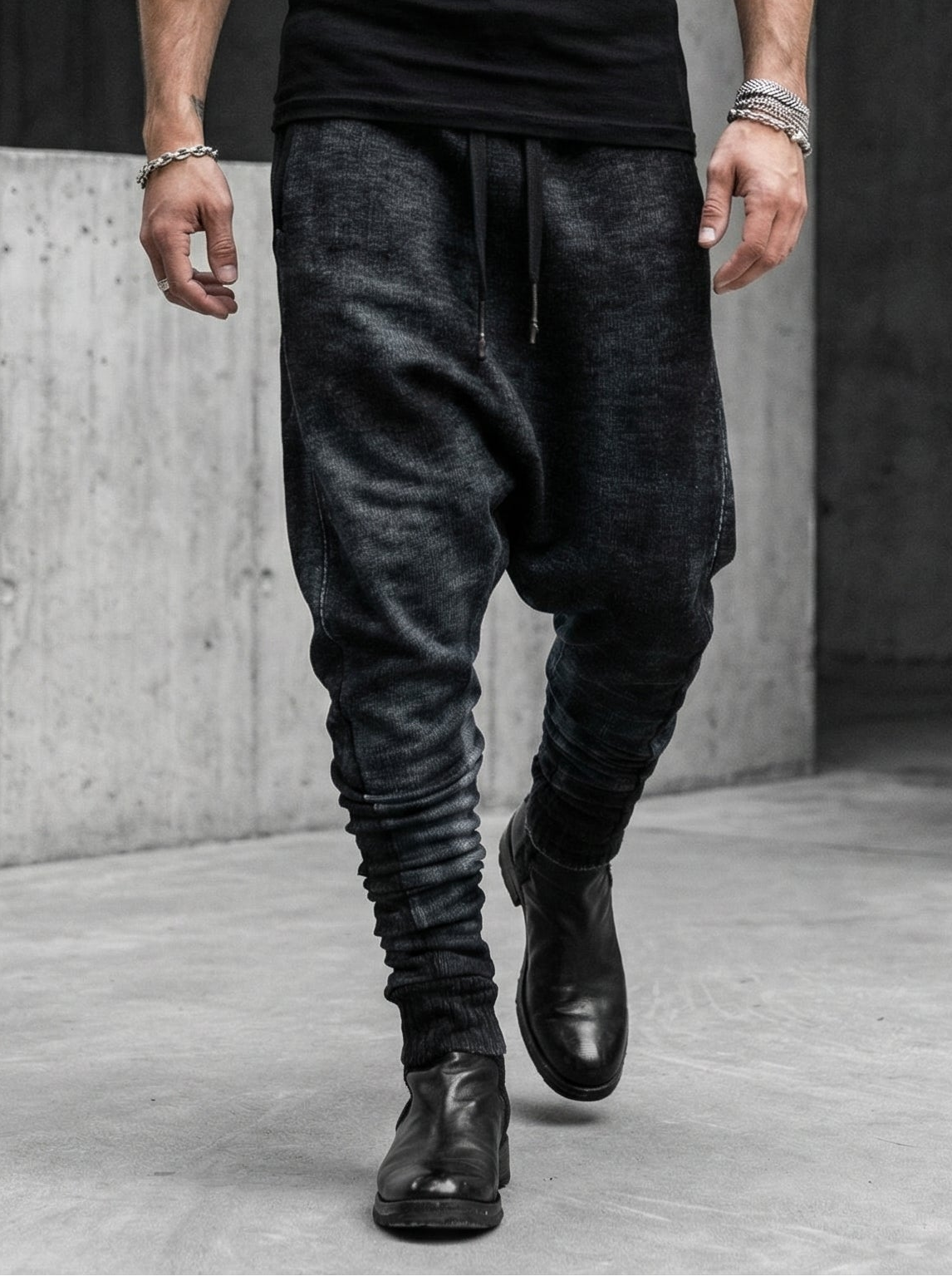 MD75 - Low Crotch Wool Knit Pants - Movement & Drape Shot