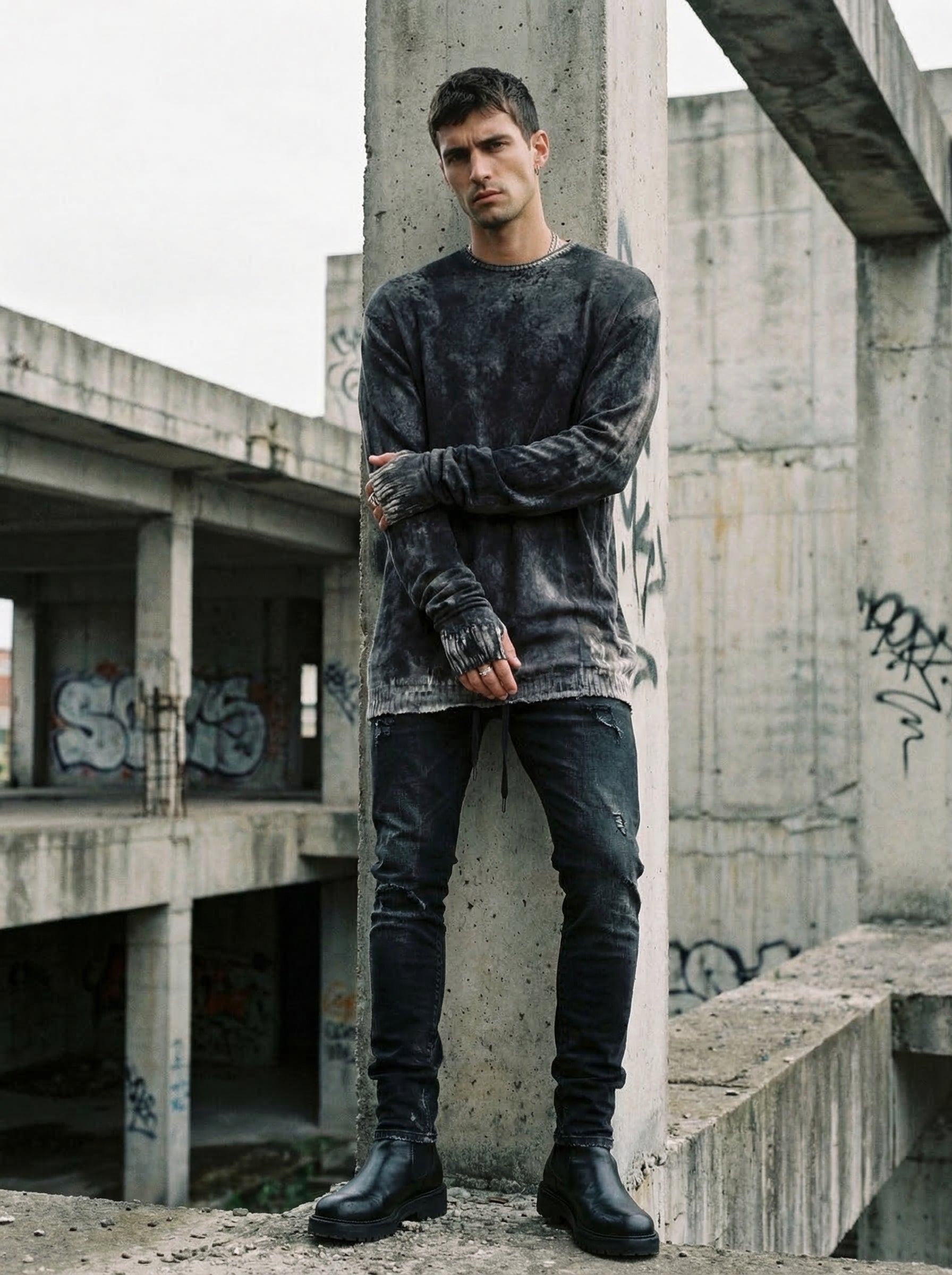 MD75 - Light Wool Knit with Sponged Dyeing - Lifestyle Editorial