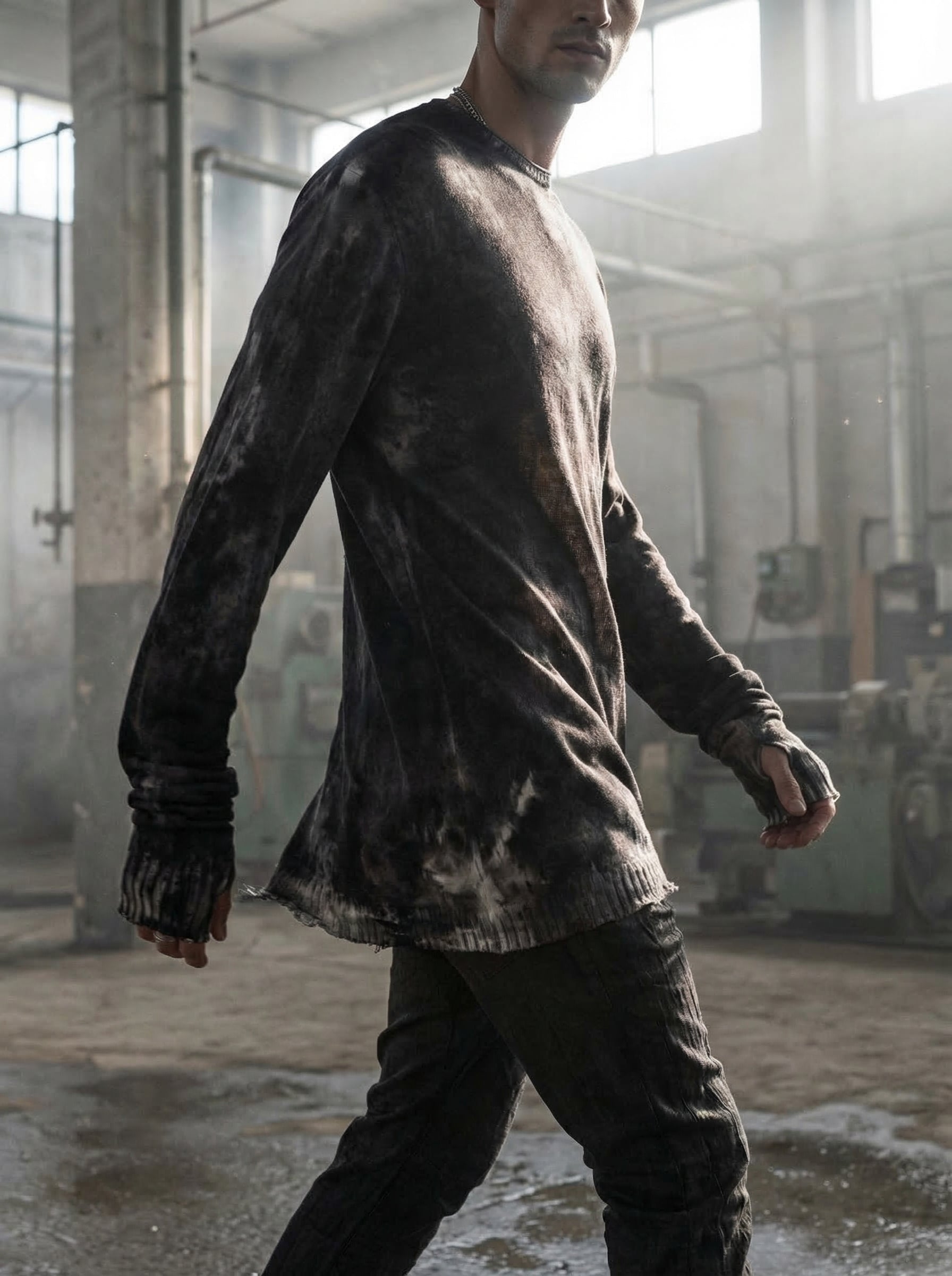 MD75 - Light Wool Knit with Sponged Dyeing - Movement & Drape Shot