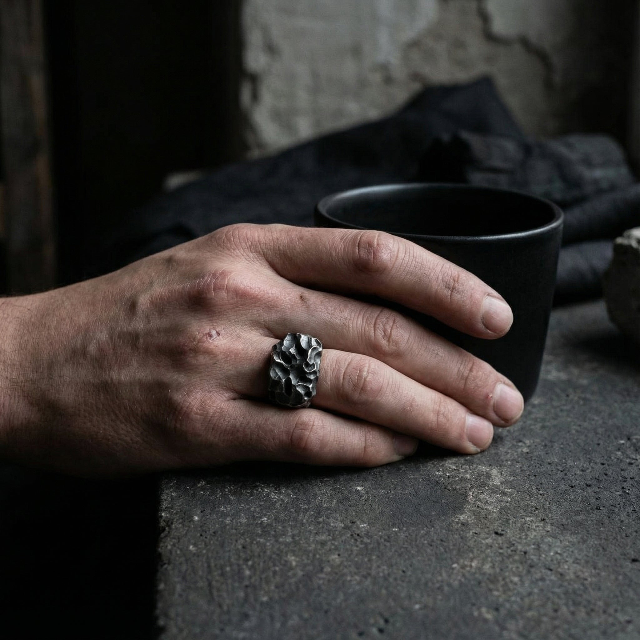 CEDAR - Sculpted Silver Ring - Dark Lifestyle