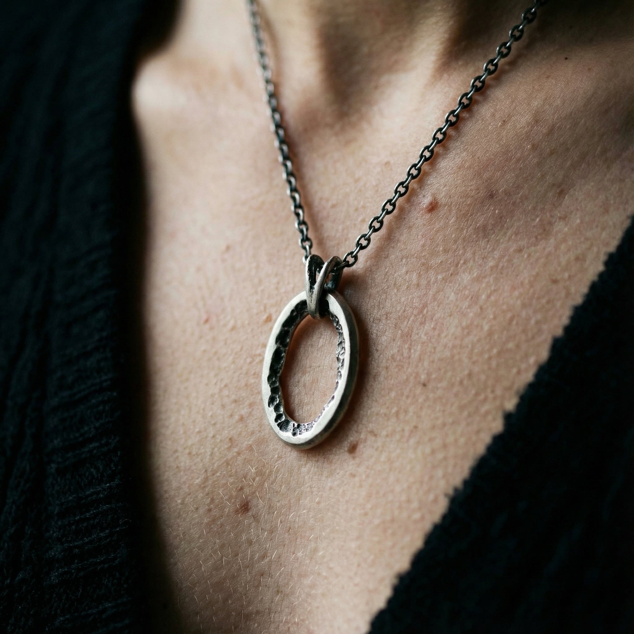 AITO - Pendant Necklace with Raw Oval Element - Pendant on Skin Detail