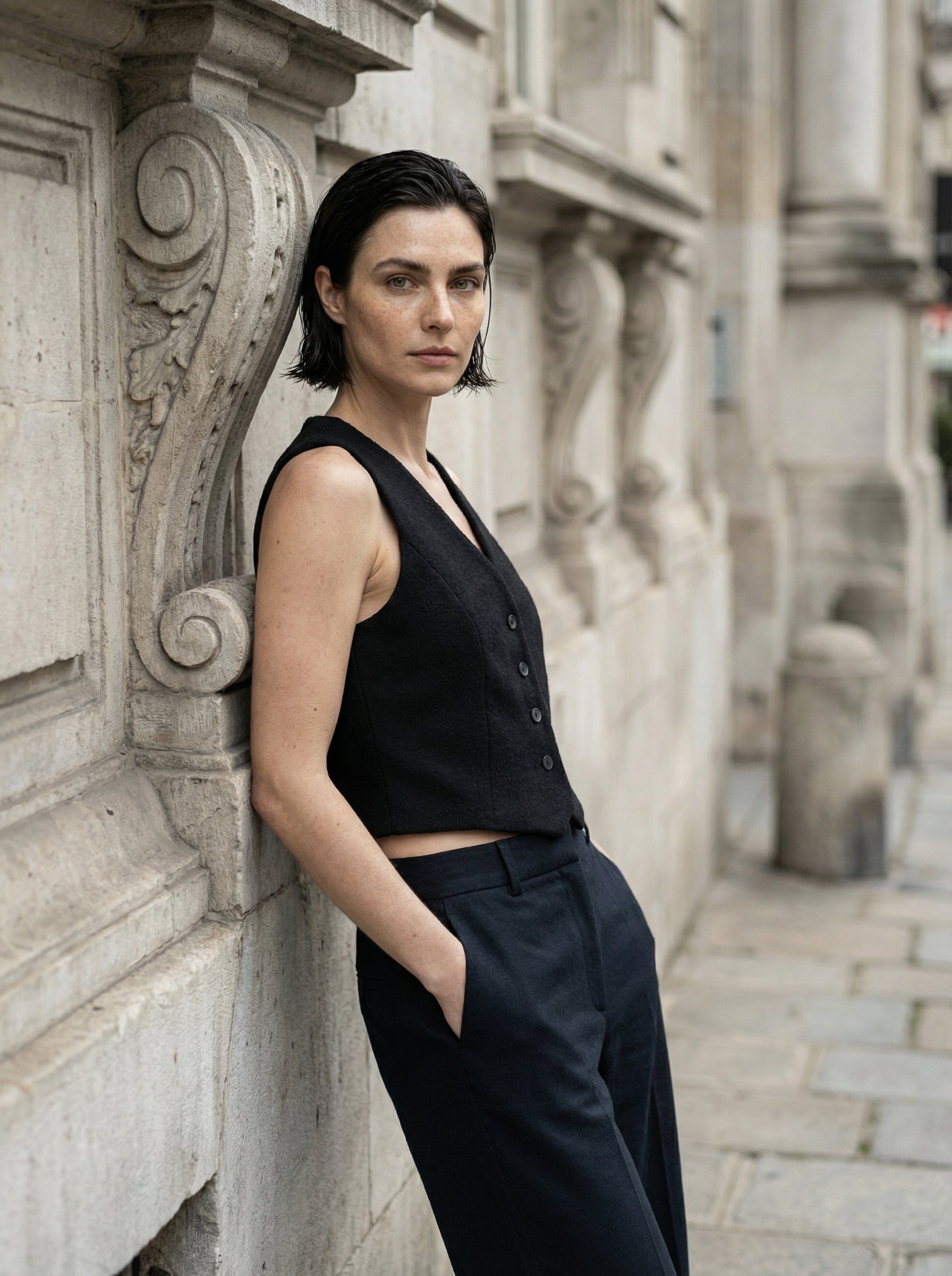 THOM KROM - Fitted Wool Vest - Three Quarter - Detail Focus