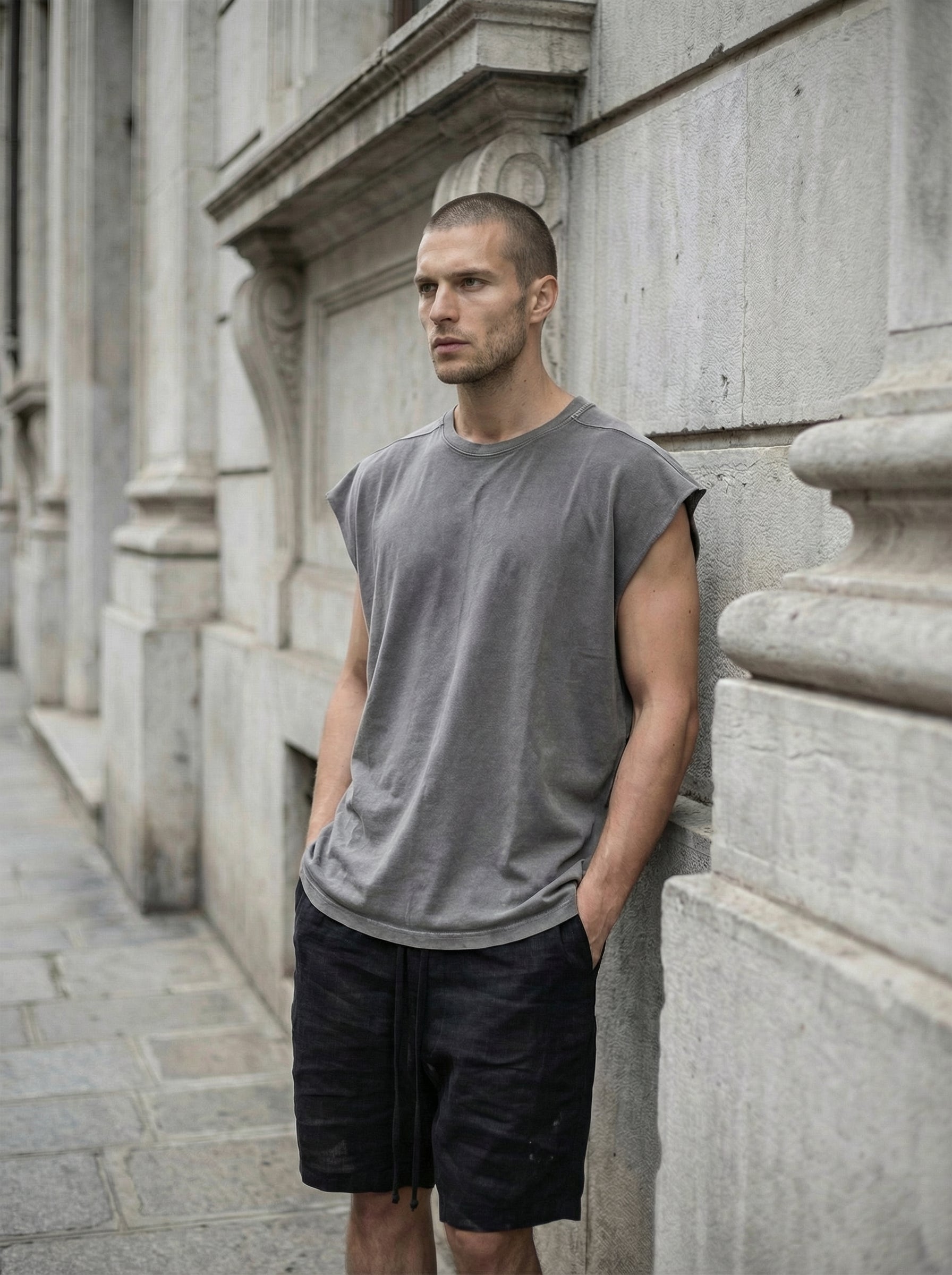 THOM KROM - Raw Shoulder Oversized Tee - Full Body - Standing Pose