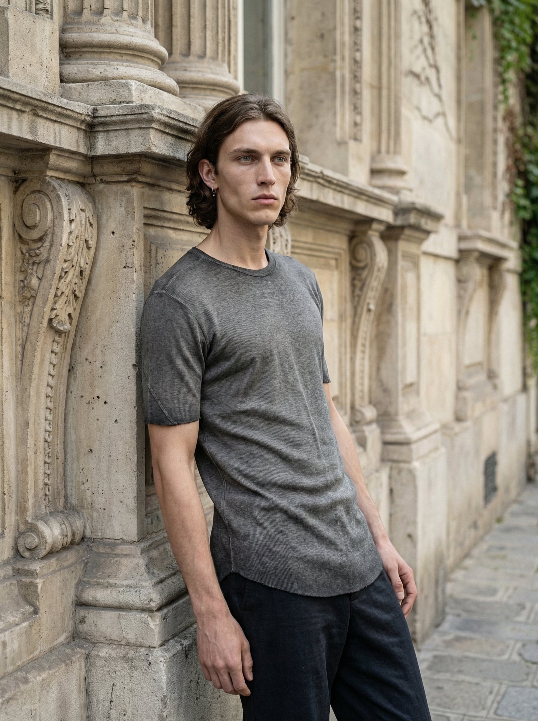 THOM KROM - Raw Edge Rib T-Shirt - Three Quarter - Detail Focus