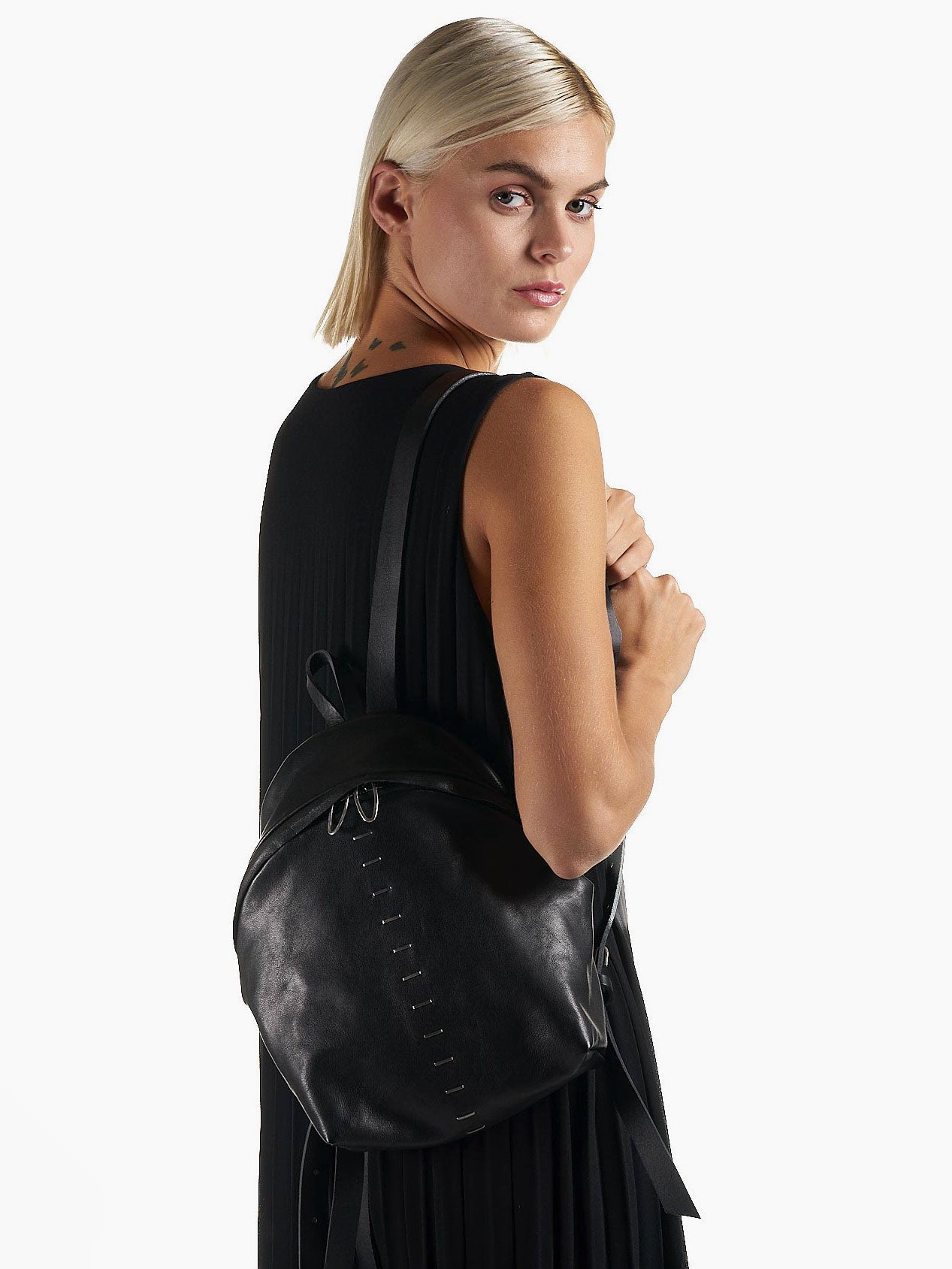 Mini Backpack with Silver Detailing