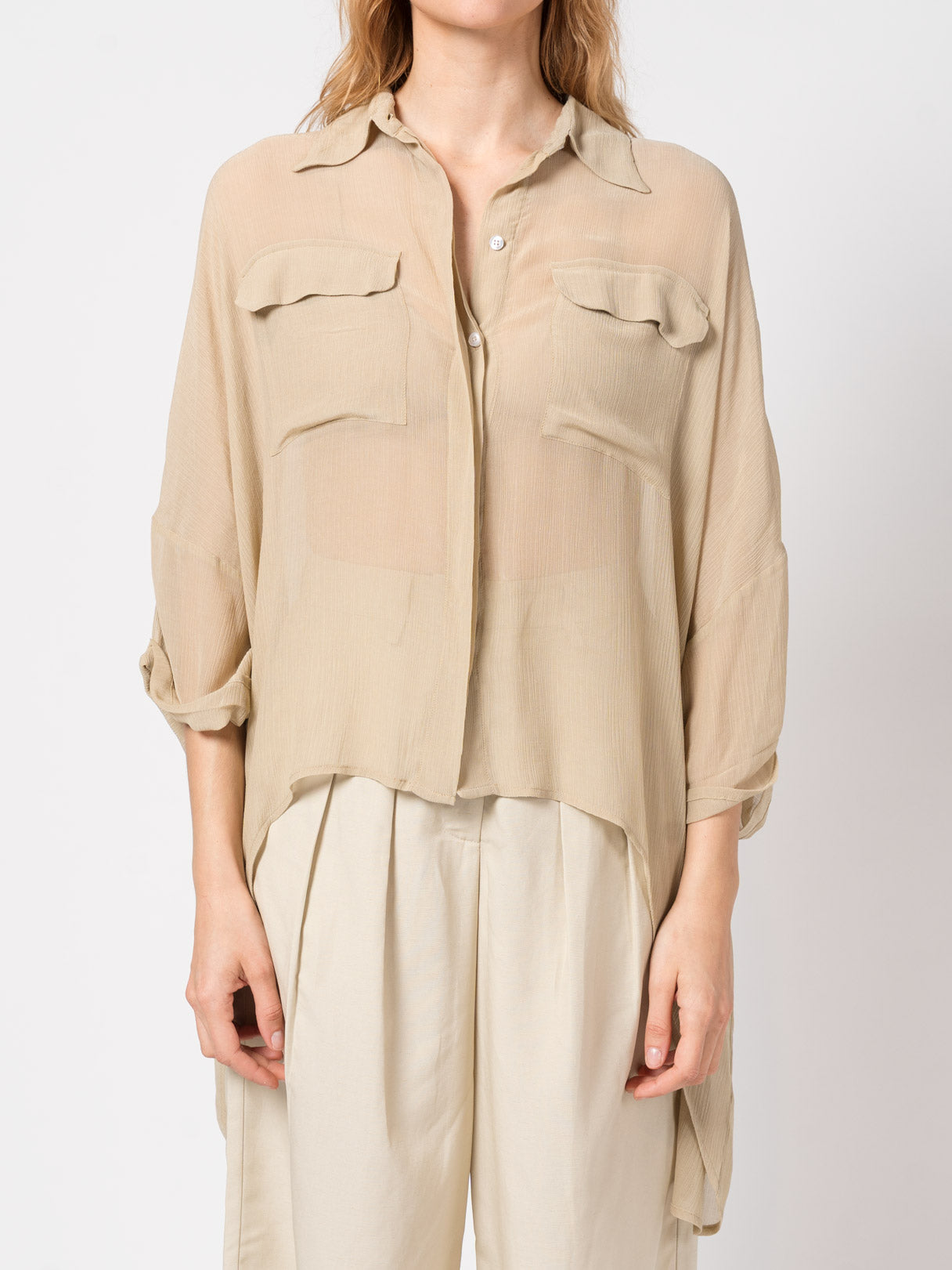 Sheer Relaxed Button-Up Shirt - INN7