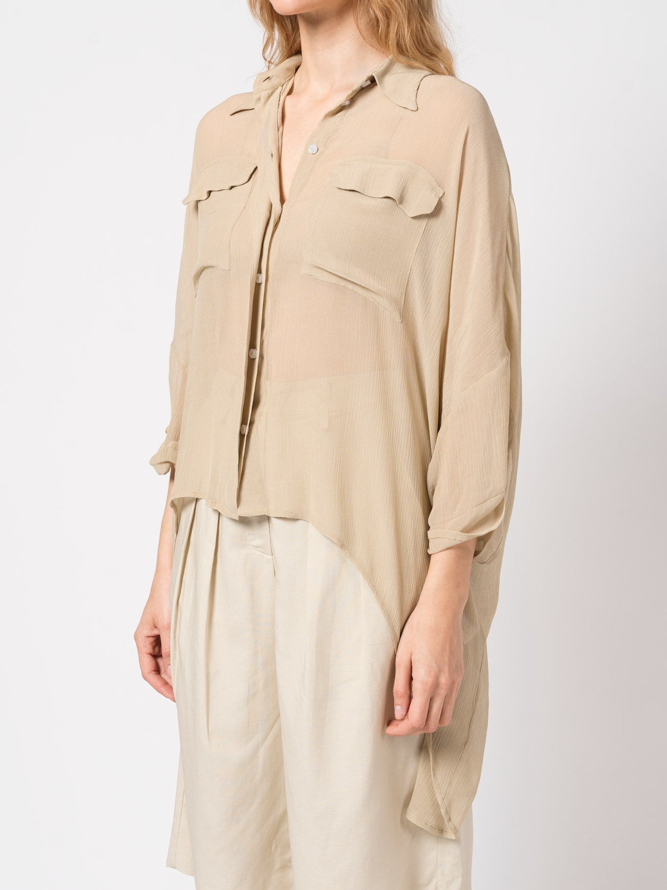 Sheer Relaxed Button-Up Shirt - INN7