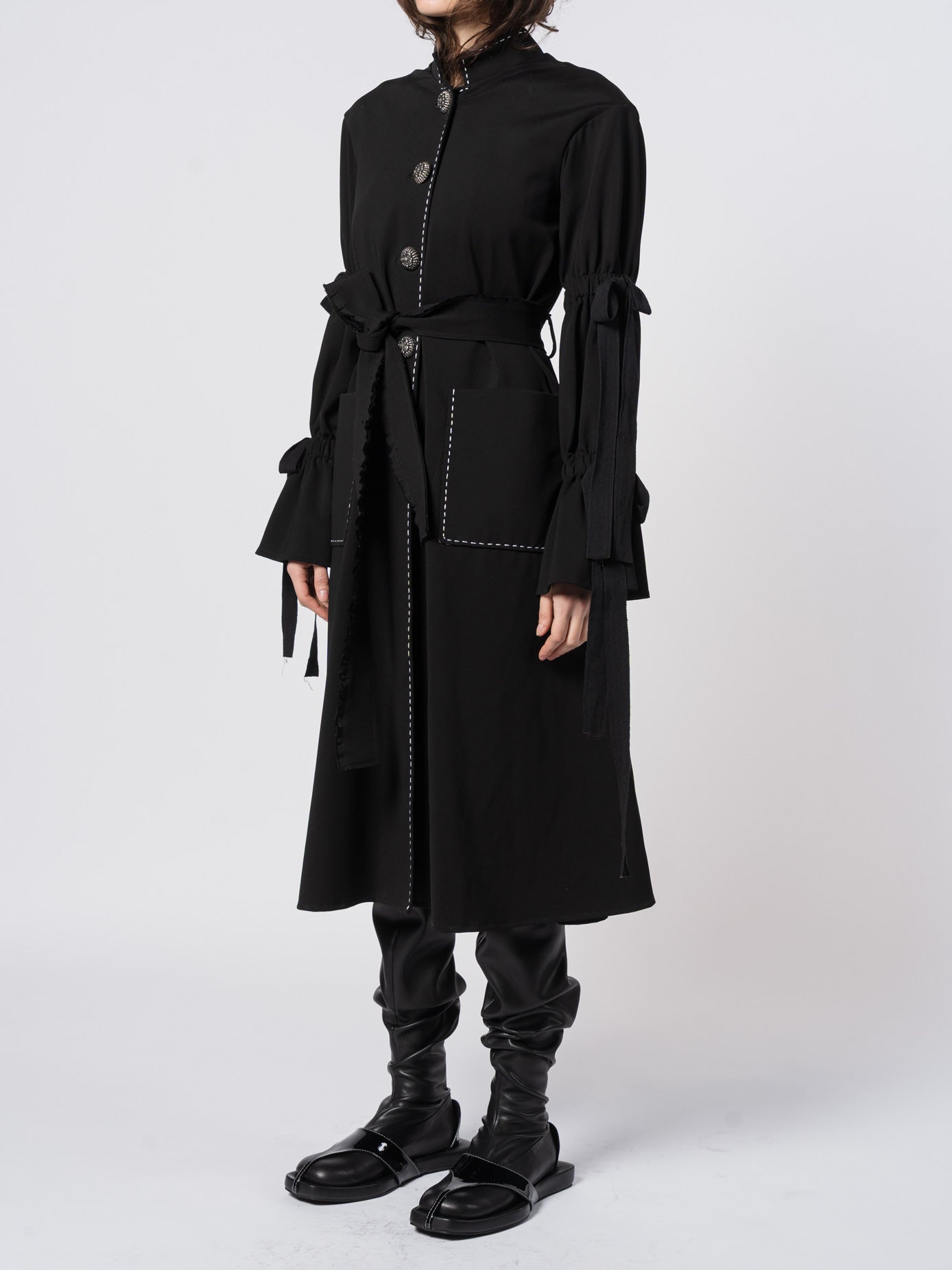 Belted Puff-Sleeve Tailored Coat