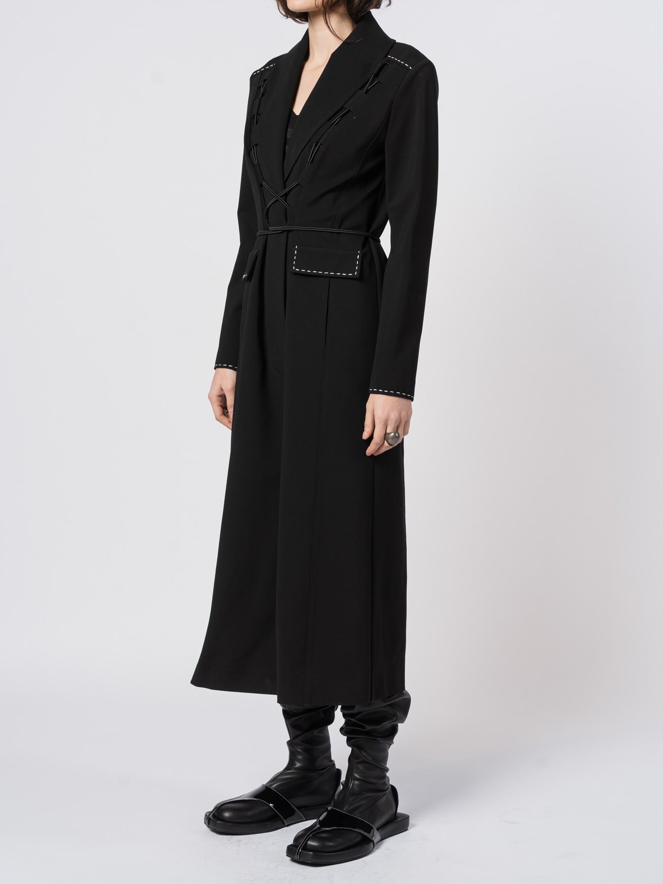 Lace-Up Tailored Long Coat