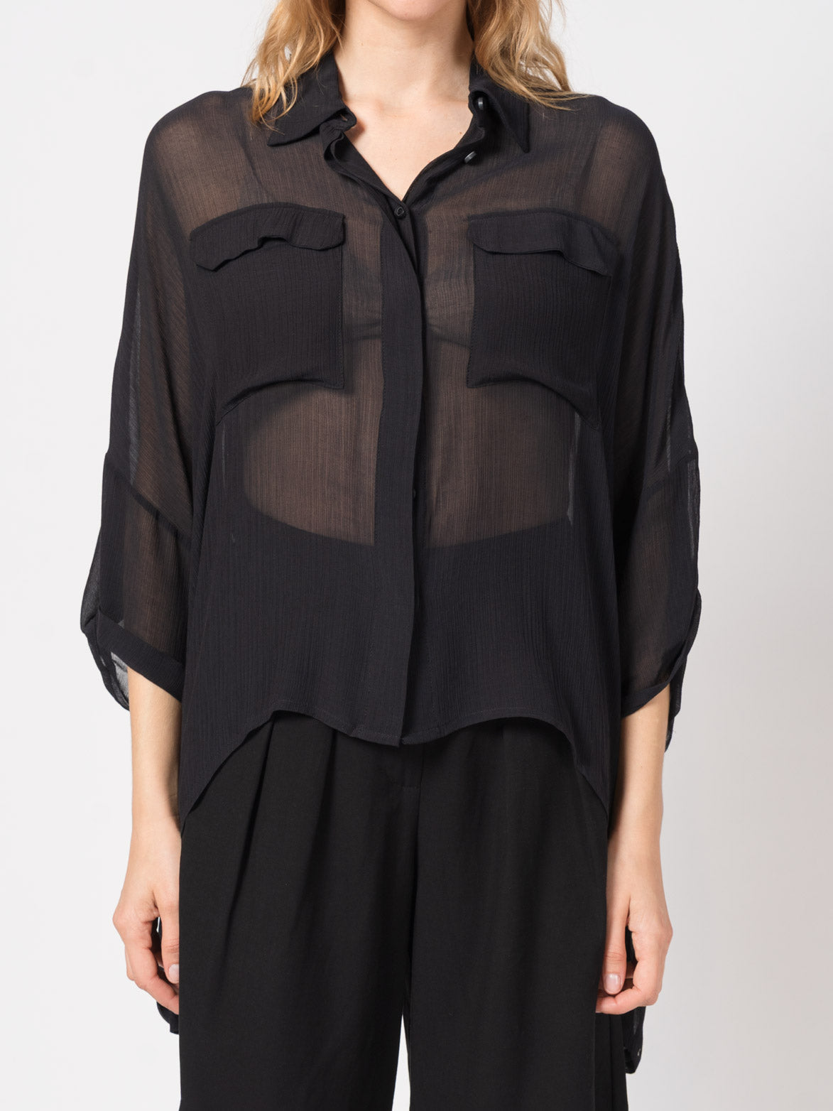 Sheer Button-Up Shirt - INN7
