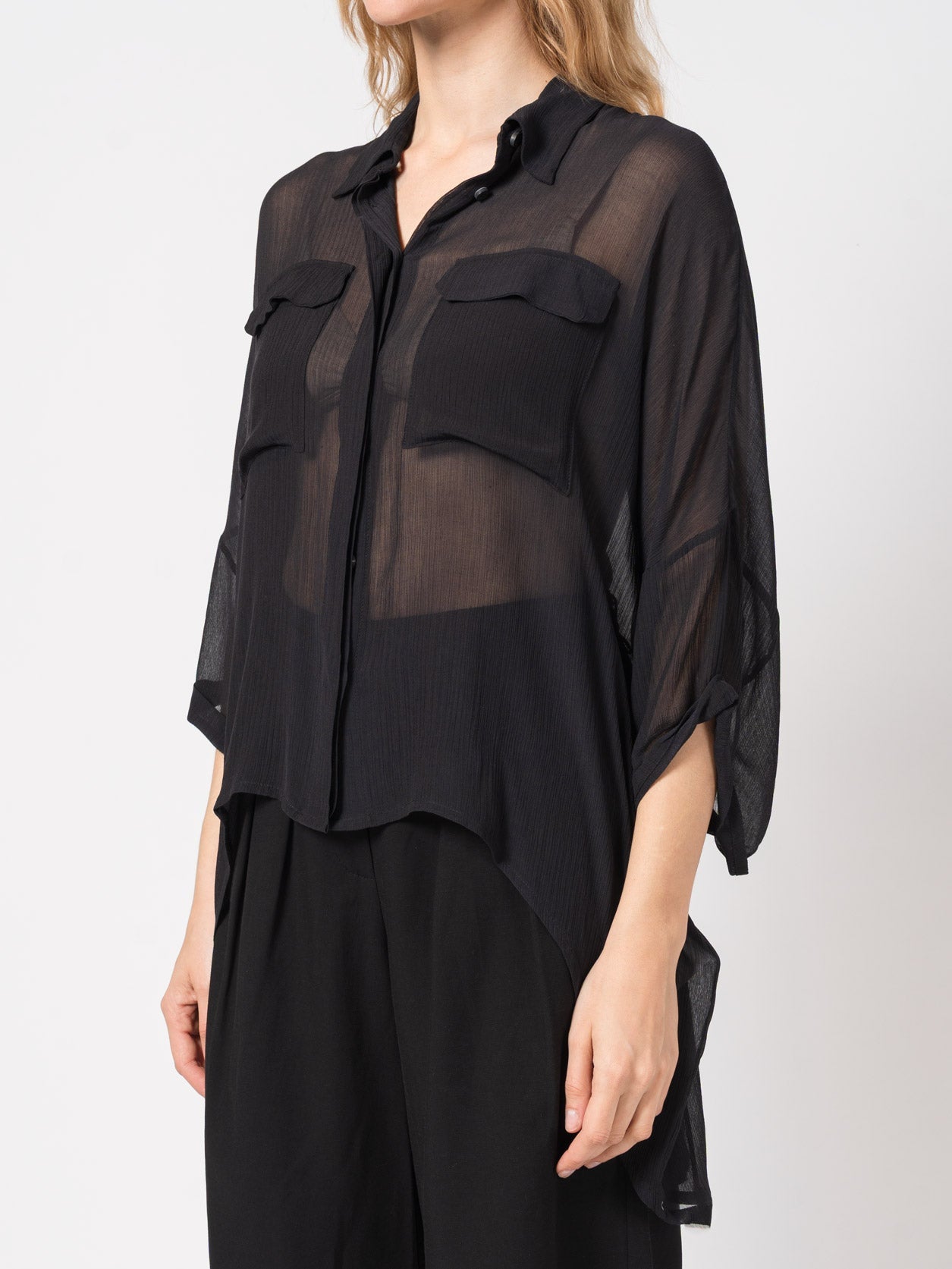 Sheer Button-Up Shirt - INN7