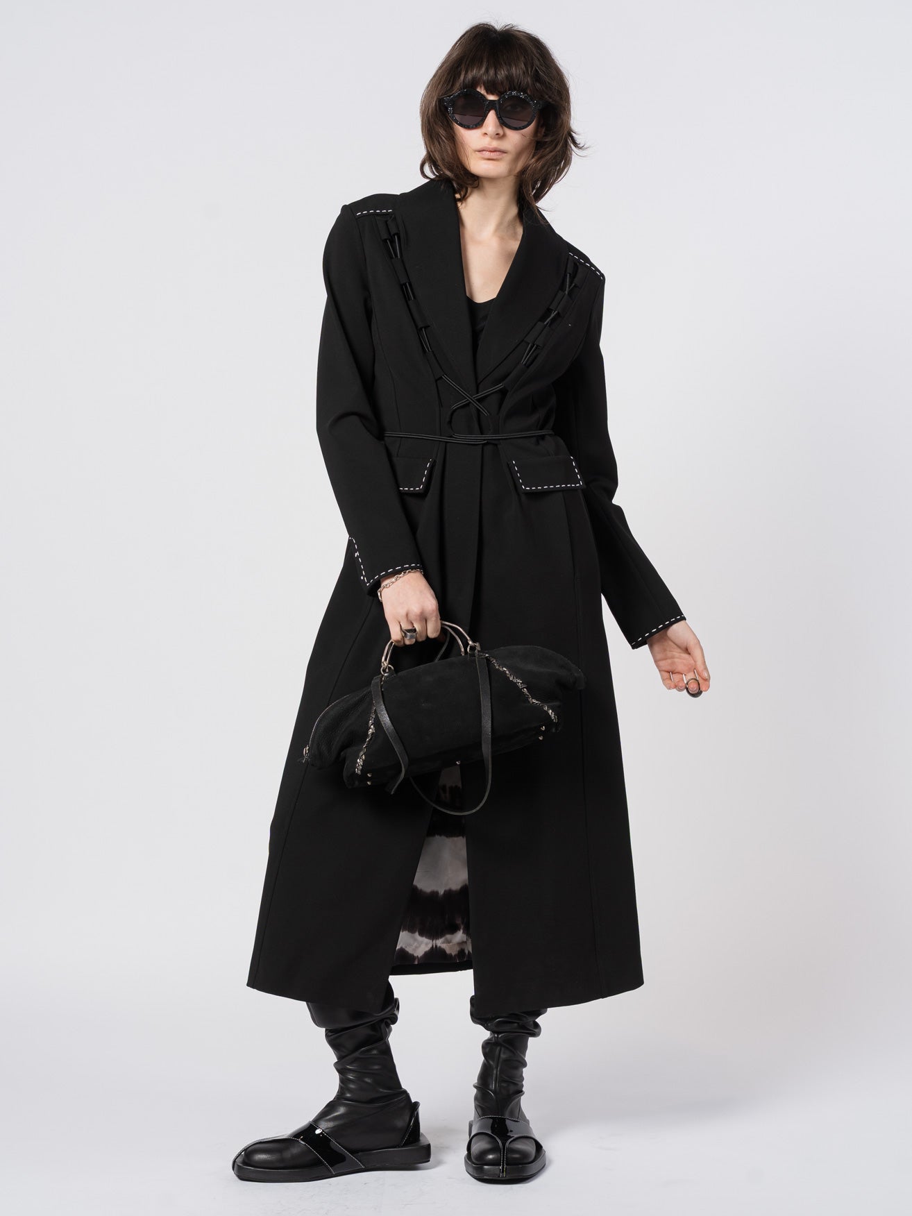Lace-Up Tailored Long Coat