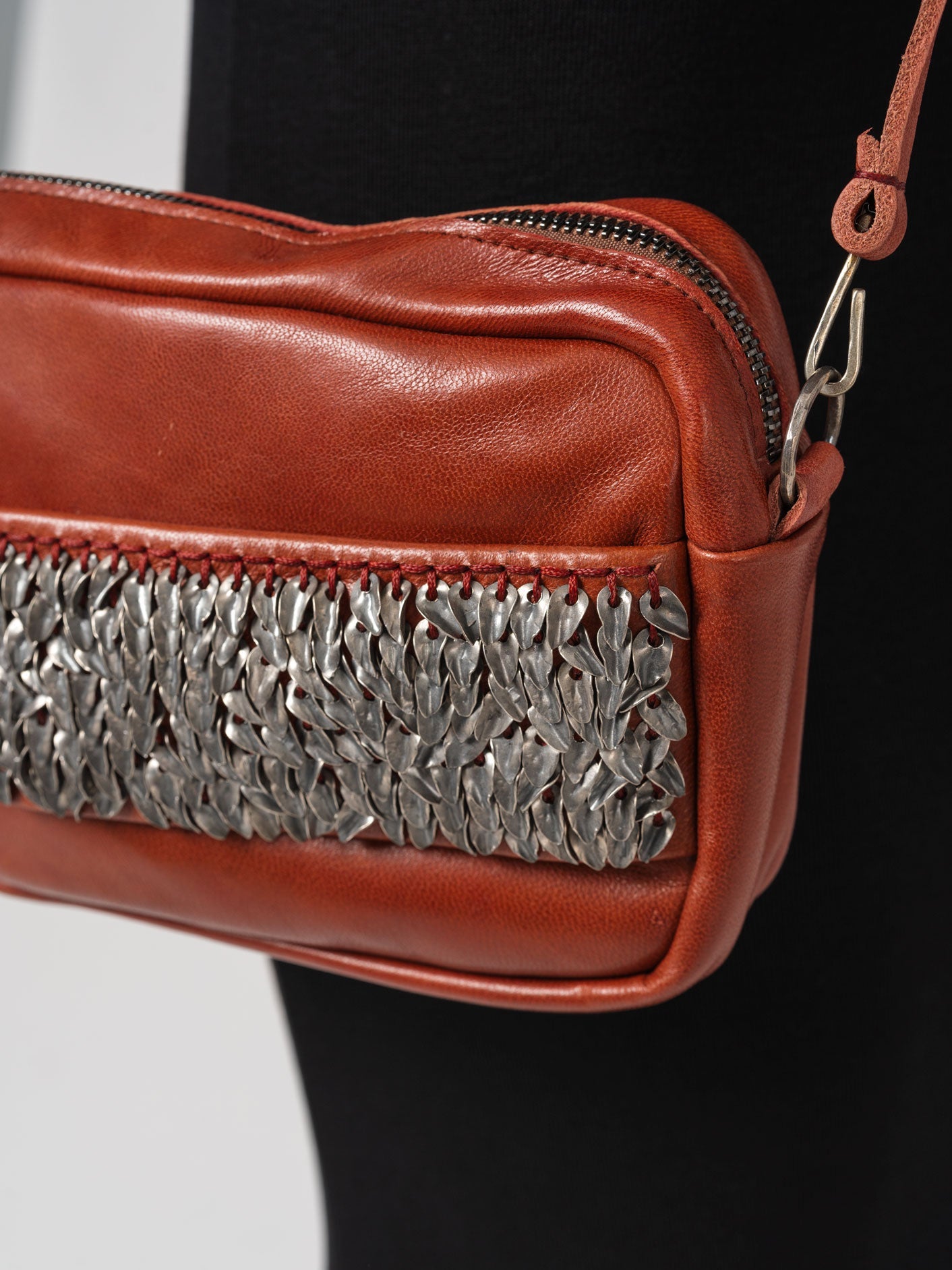 Crossbody Bag with Silver Leaves Embroidery - INN7
