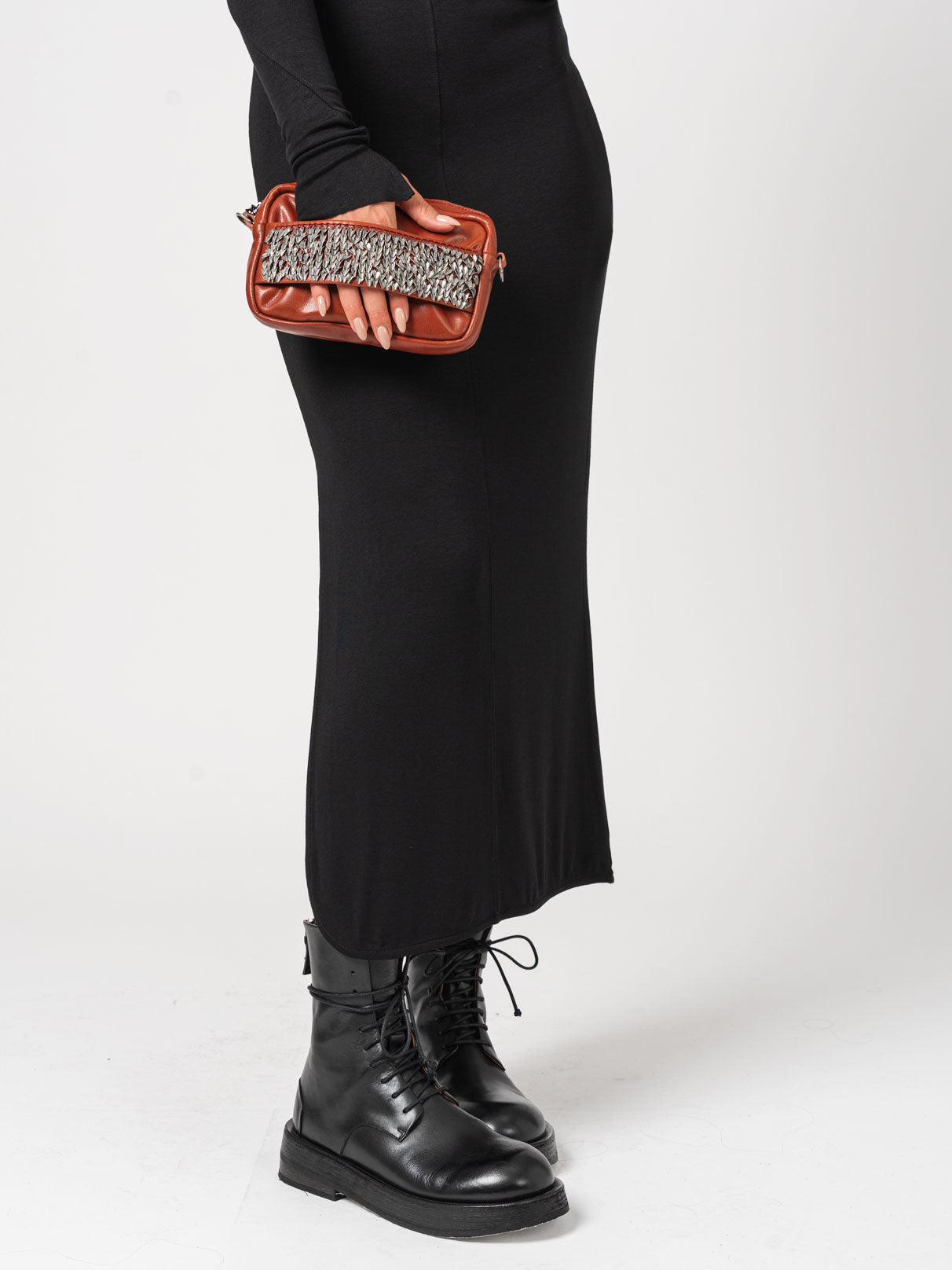 Crossbody Bag with Silver Leaves Embroidery - INN7