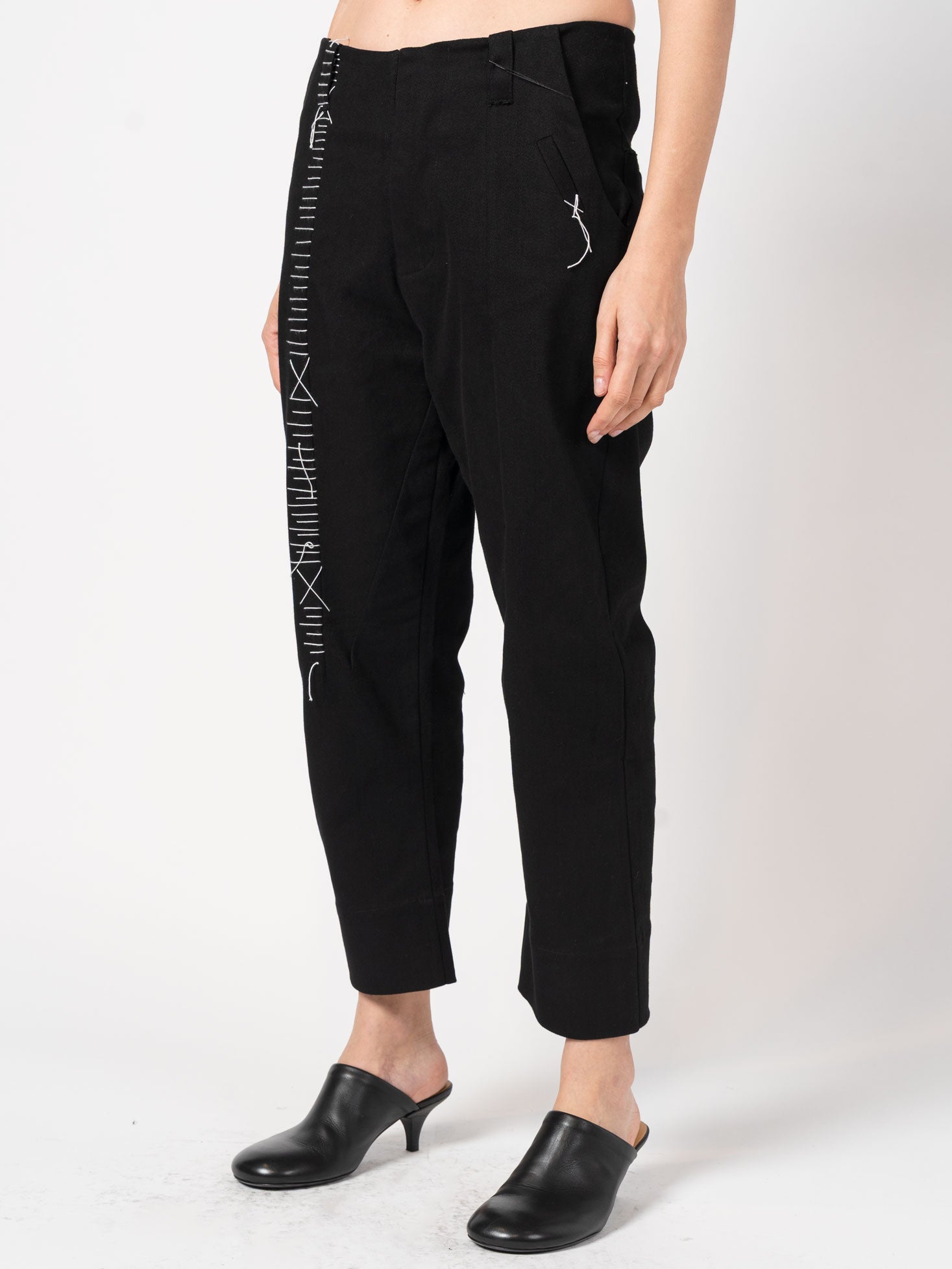 Wide Cotton Pants with Hand Stitching