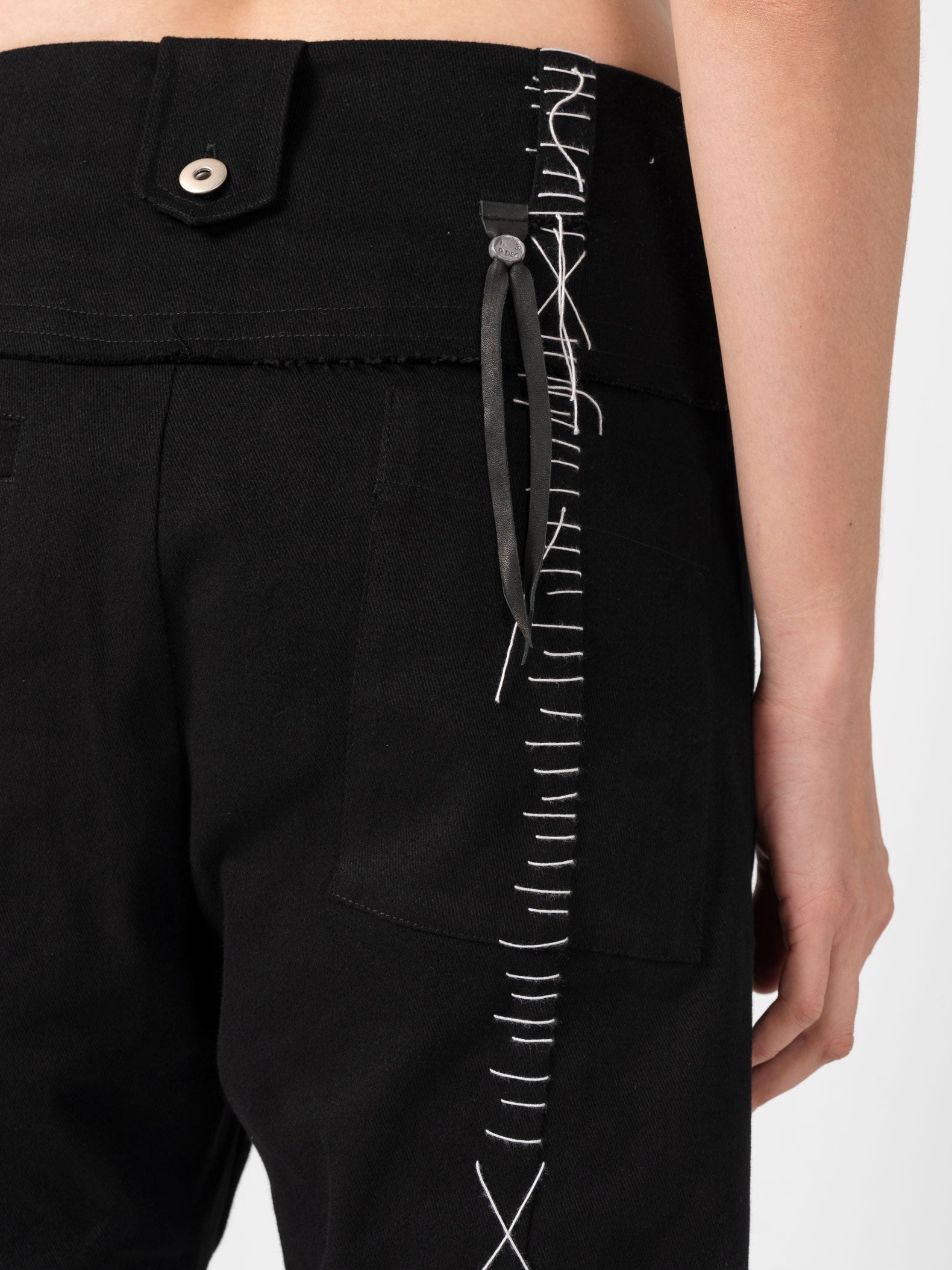 Wide Cotton Pants with Hand Stitching