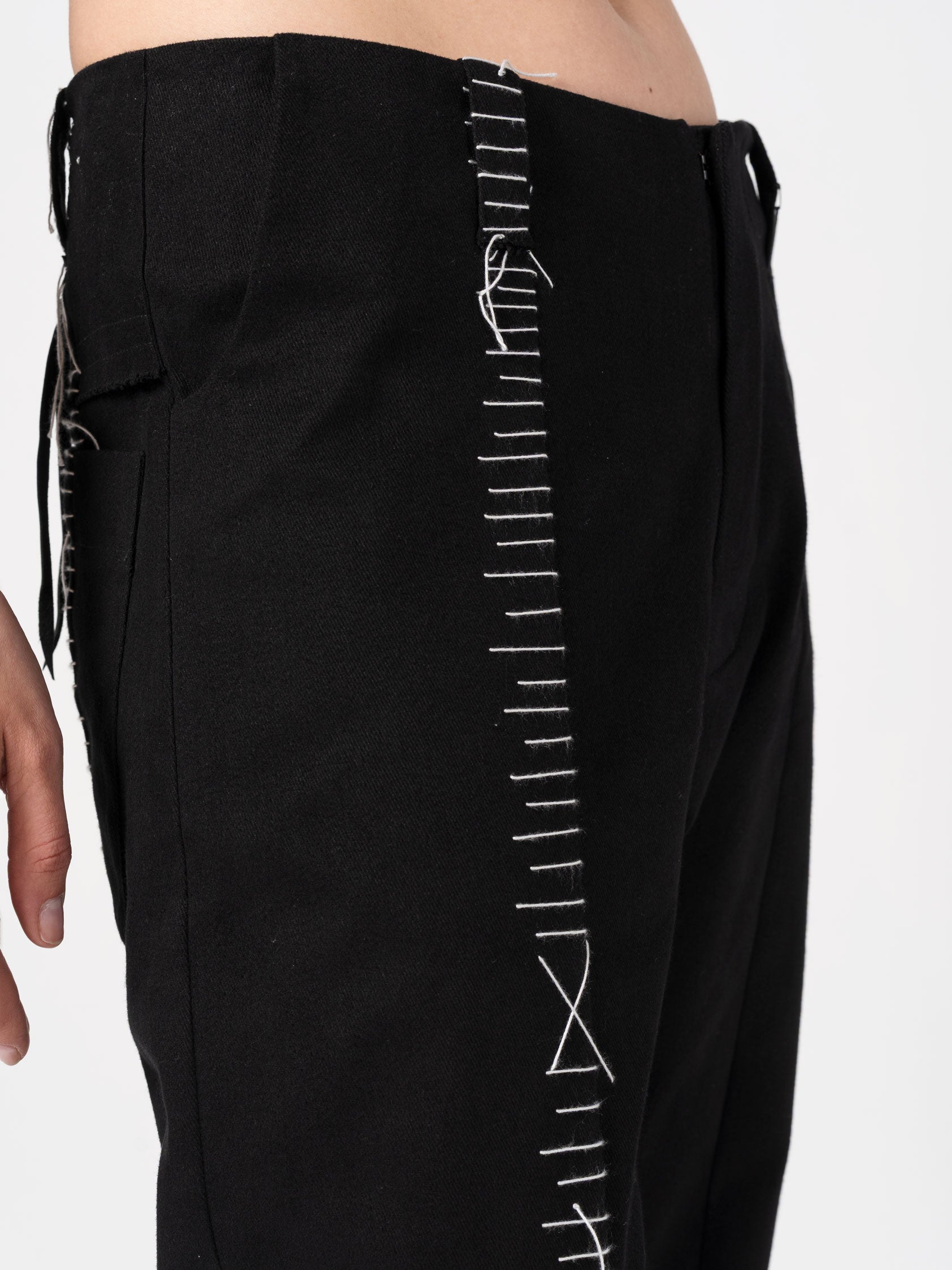 Wide Cotton Pants with Hand Stitching