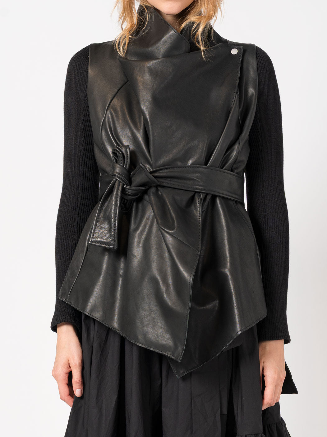 Leather Vest with Wool Sleeves - INN7