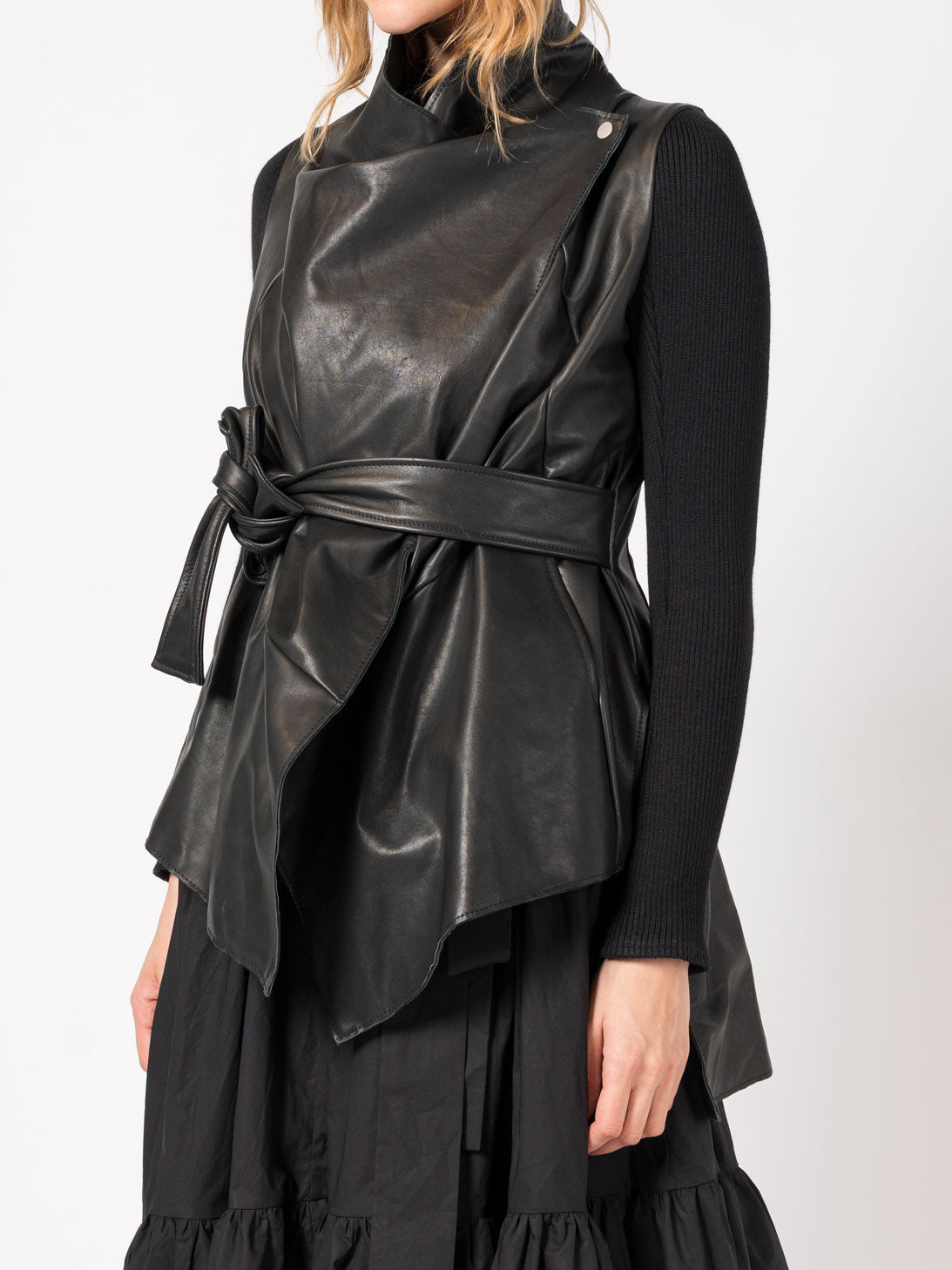 Leather Vest with Wool Sleeves - INN7