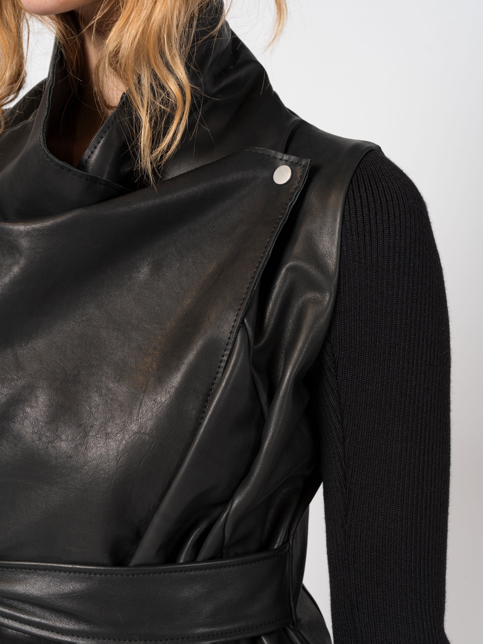 Leather Vest with Wool Sleeves - INN7