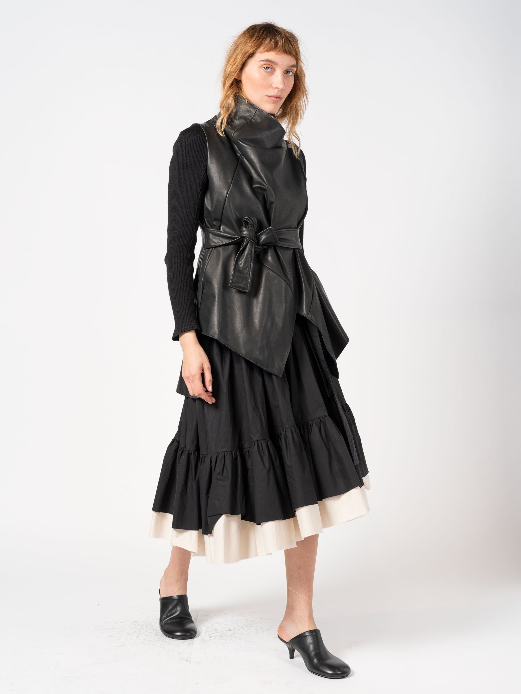 Leather Vest with Wool Sleeves - INN7