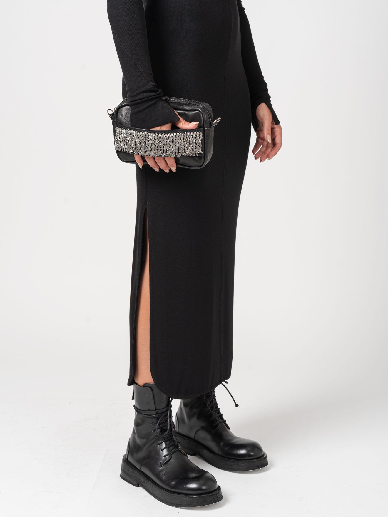 Crossbody Bag with Silver Leaves Embroidery - INN7