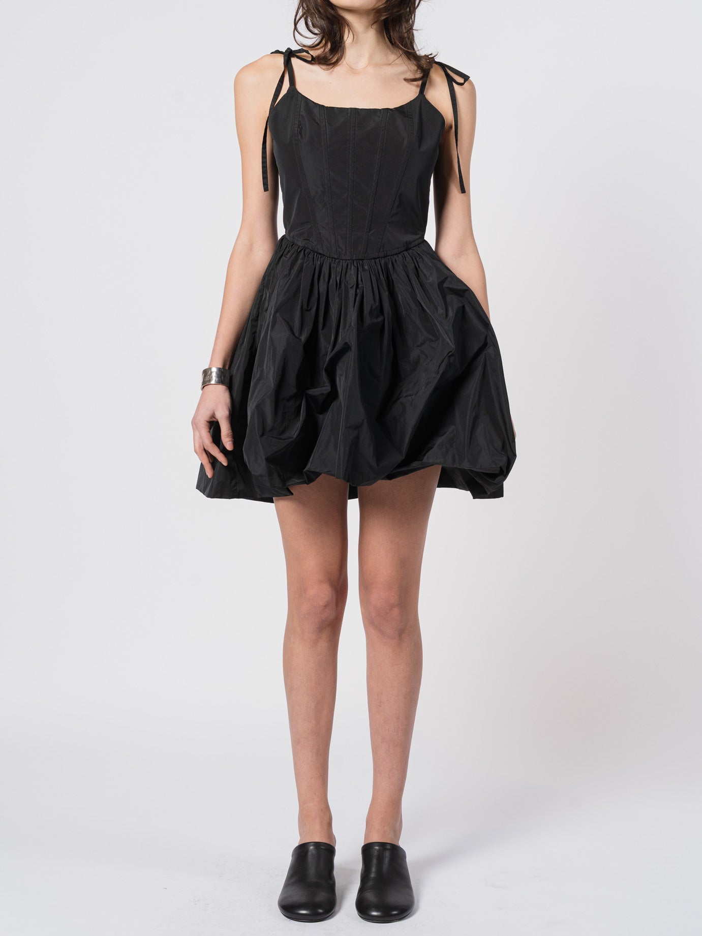Tie-Strap Silk Taffeta Balloon Dress