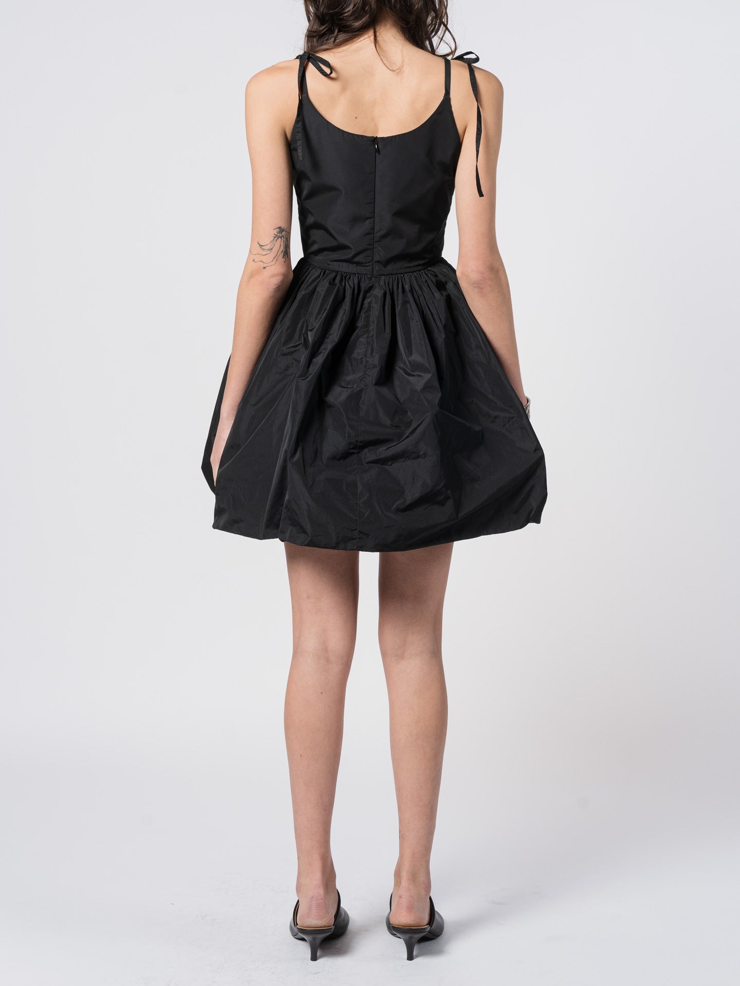 Tie-Strap Silk Taffeta Balloon Dress