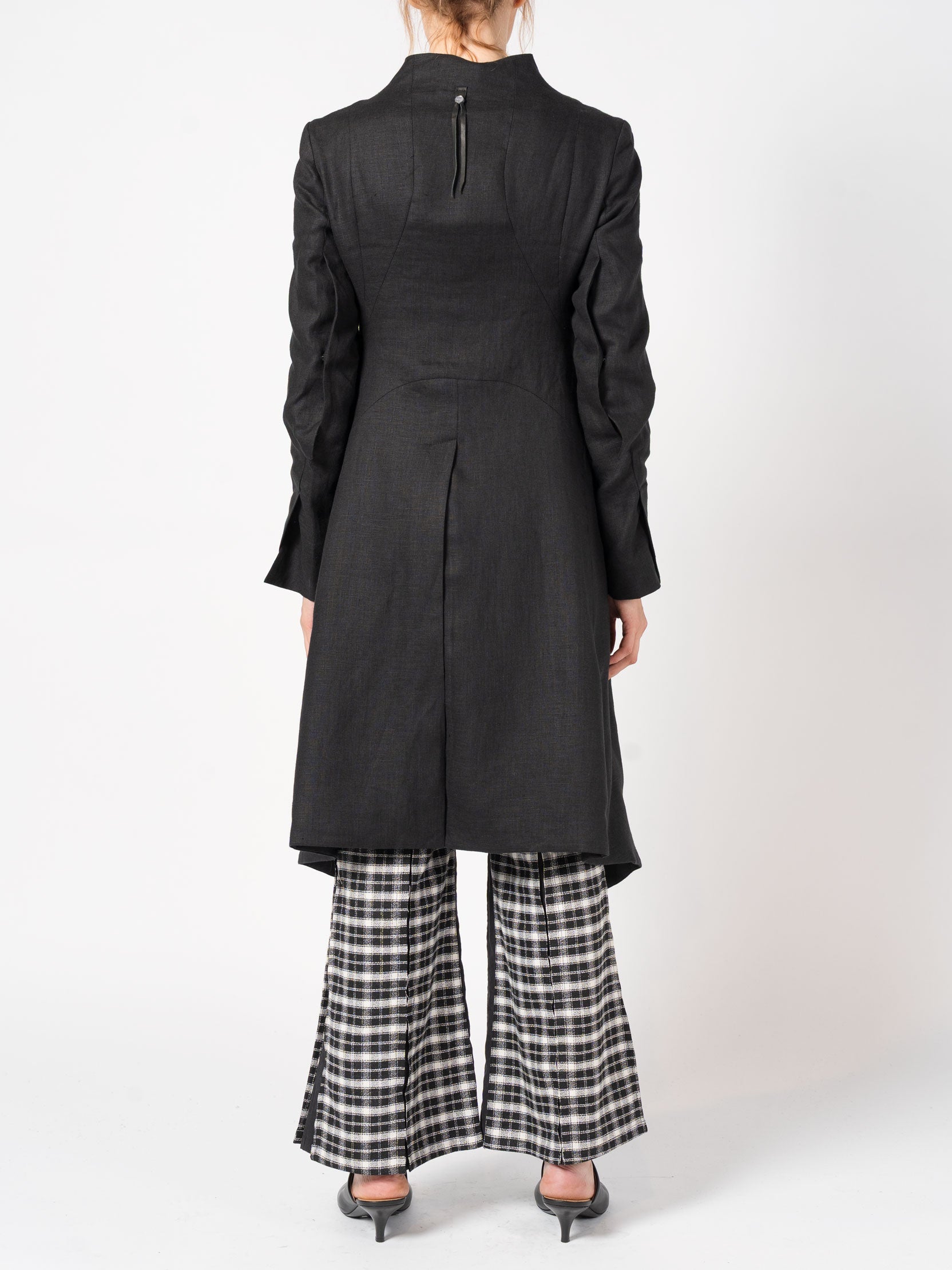 Asymmetrical Linen Coat with Stand Collar - INN7