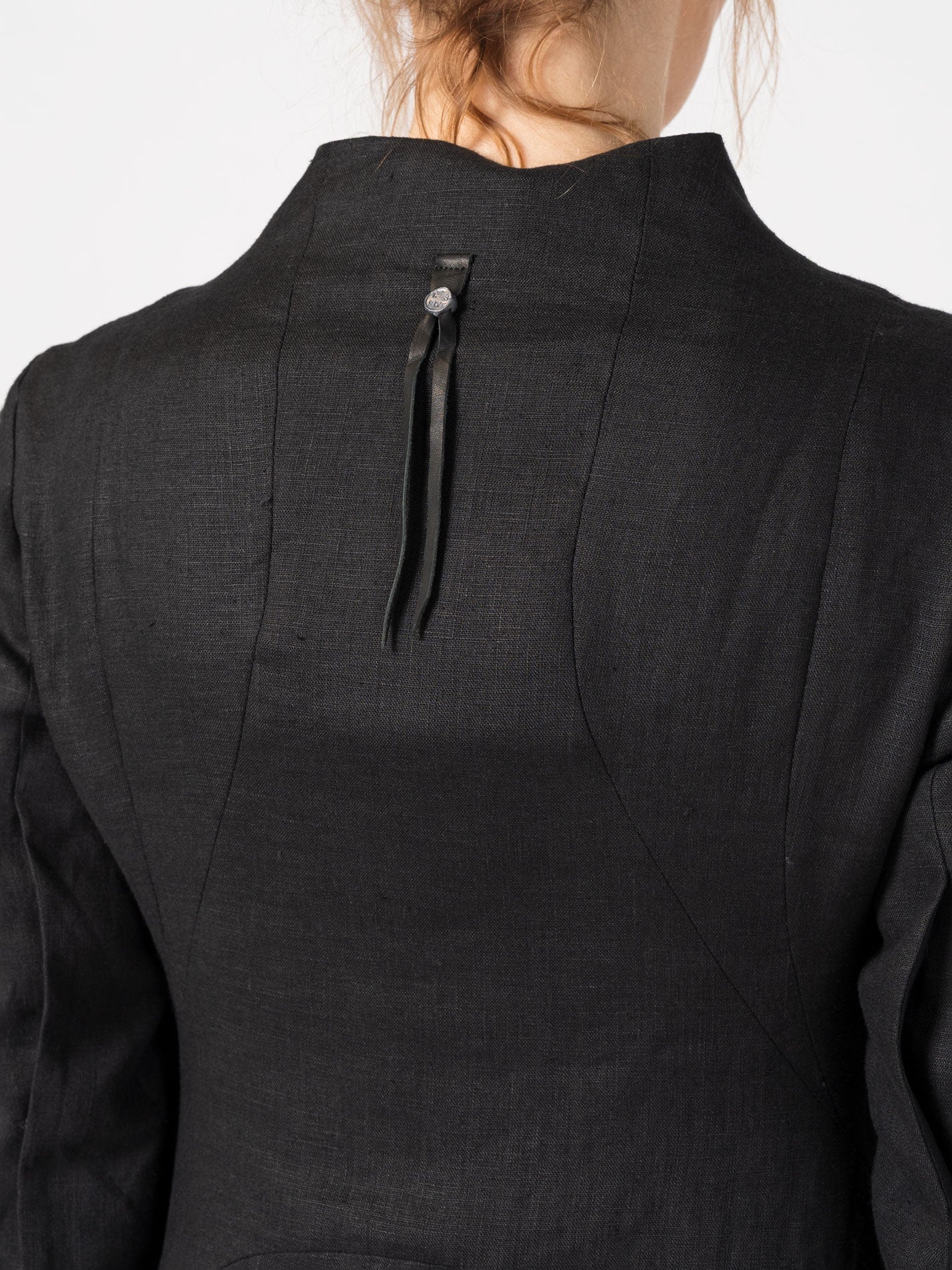 Asymmetrical Linen Coat with Stand Collar - INN7