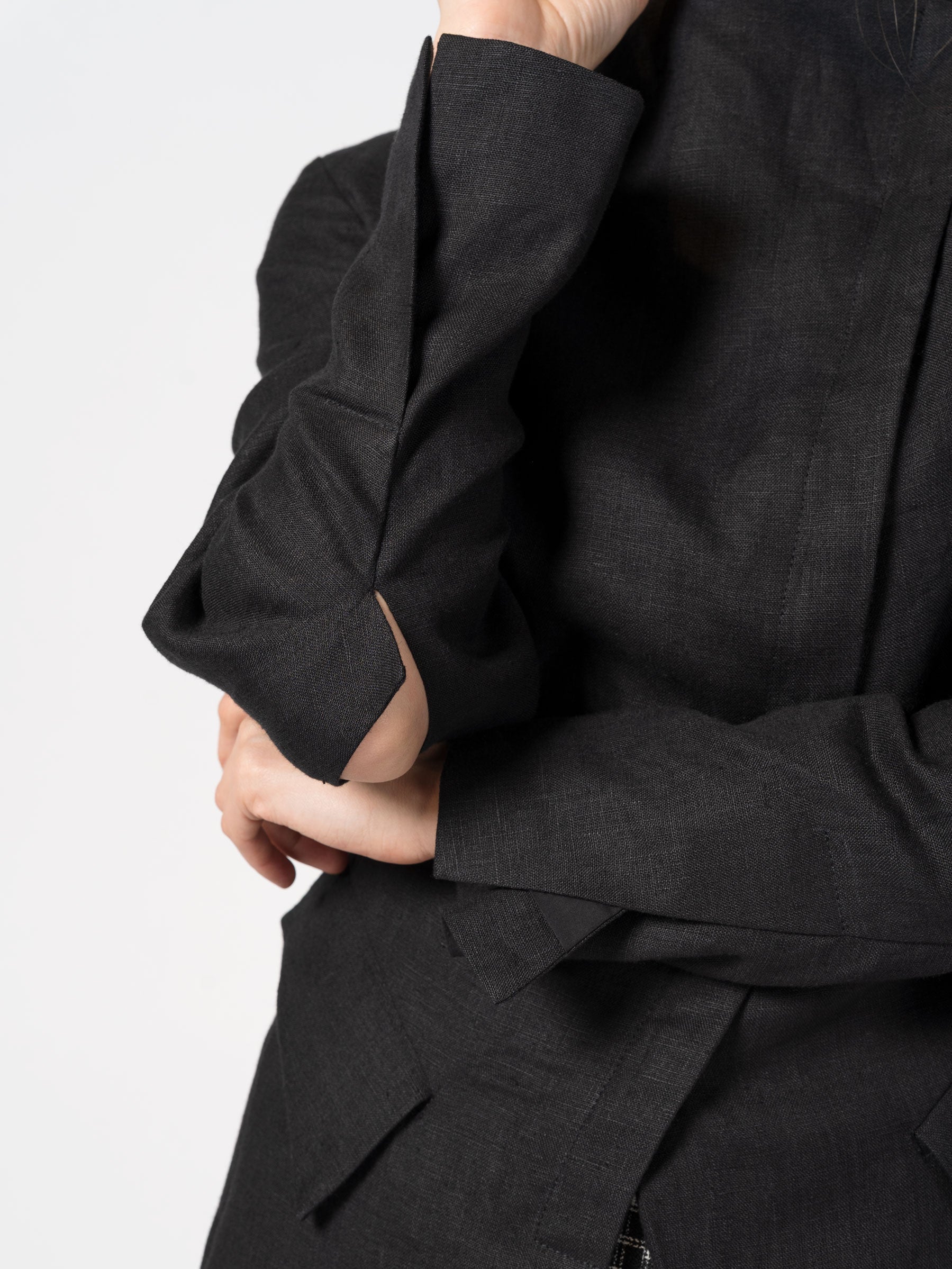Asymmetrical Linen Coat with Stand Collar - INN7