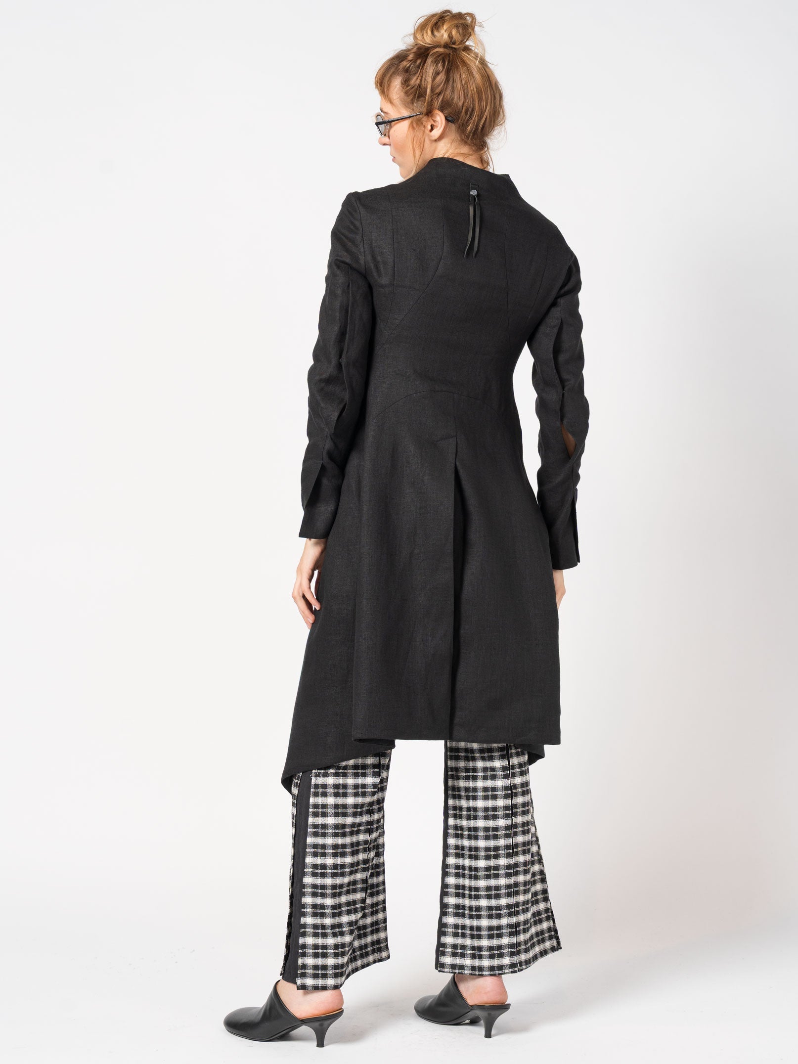 Asymmetrical Linen Coat with Stand Collar - INN7