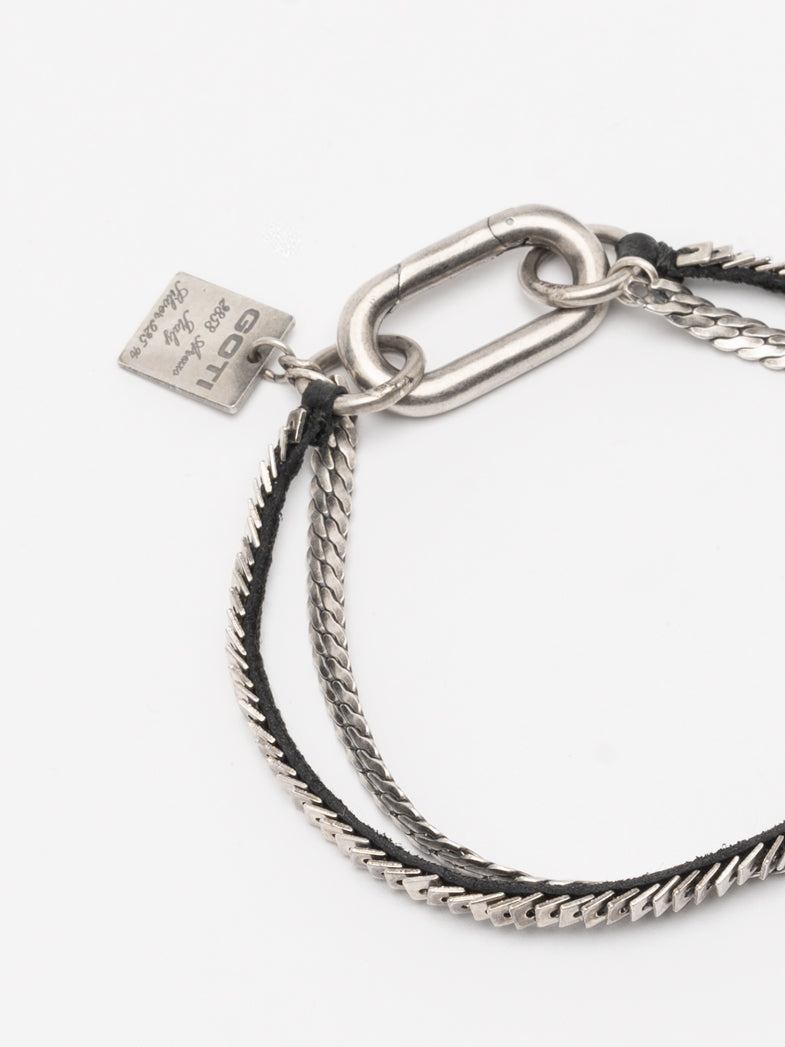 Silver and Leather Double Chain Bracelet