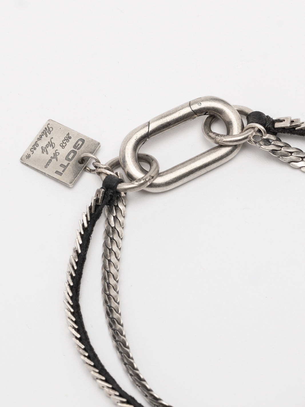 Silver and Leather Double Chain Bracelet
