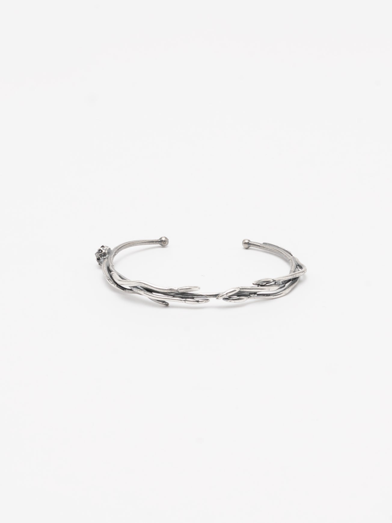Textured Silver Cuff Bracelet with Black Zircon - INN7