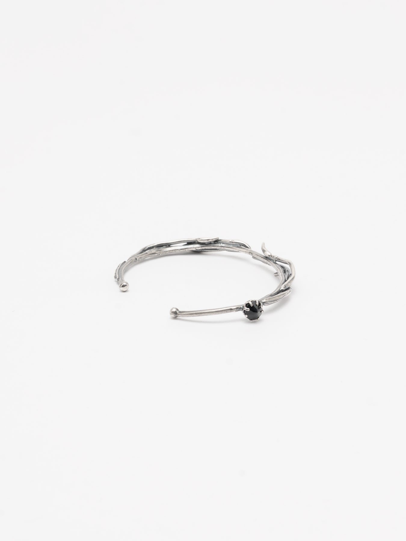 Textured Silver Cuff Bracelet with Black Zircon