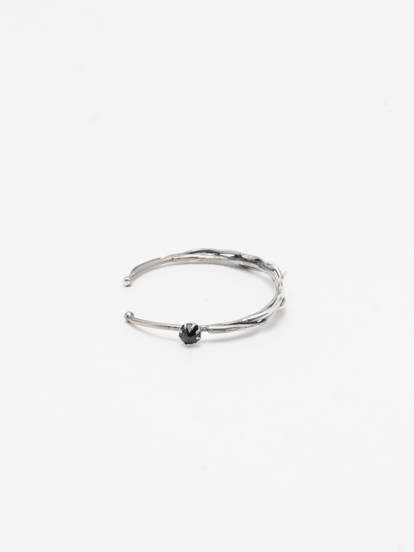 Textured Silver Cuff Bracelet with Black Zircon - INN7