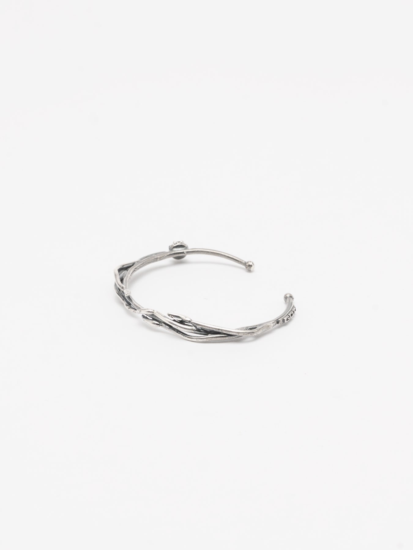 Textured Silver Cuff Bracelet with Black Zircon