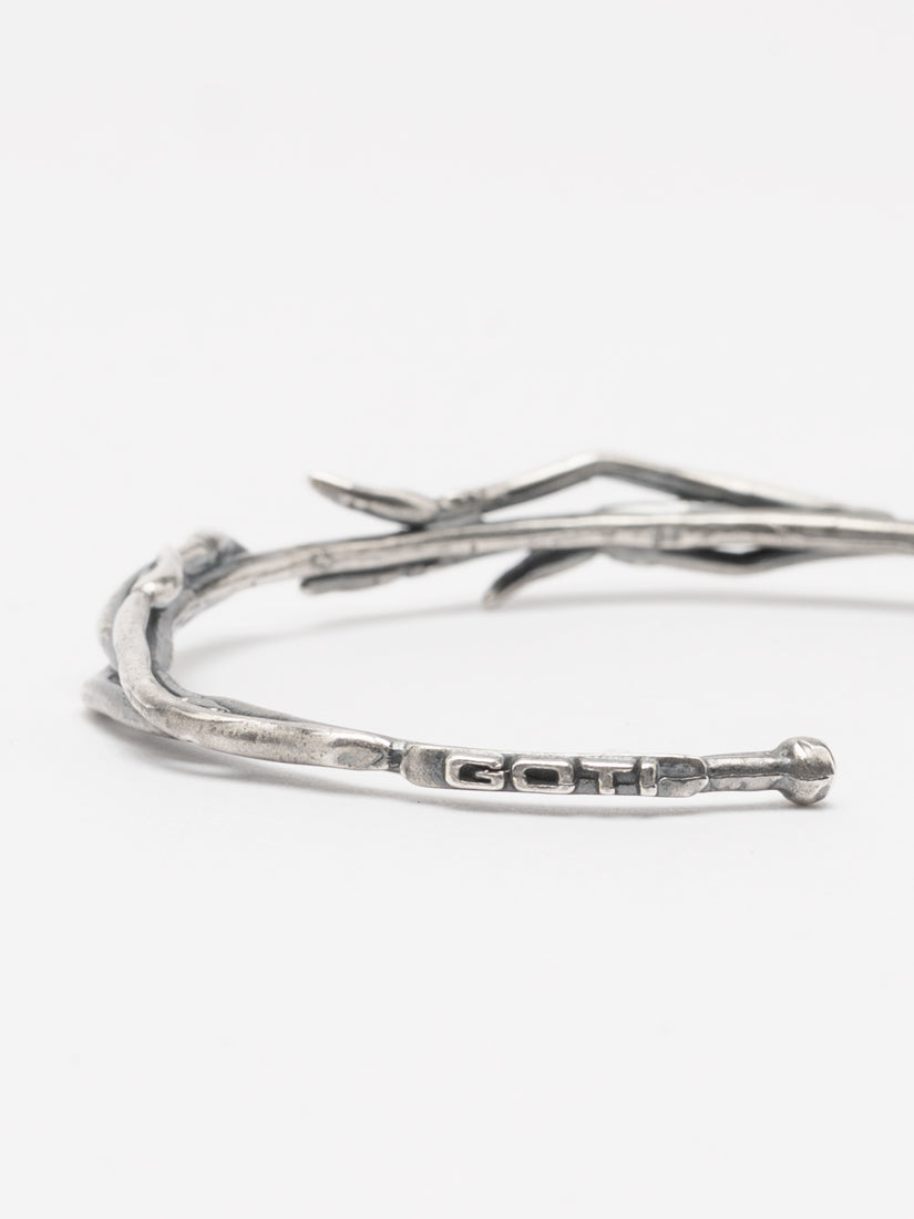 Textured Silver Cuff Bracelet with Black Zircon