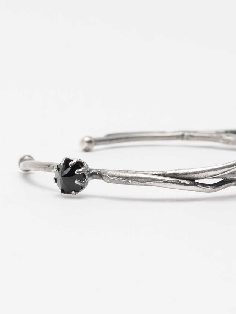 Textured Silver Cuff Bracelet with Black Zircon - INN7